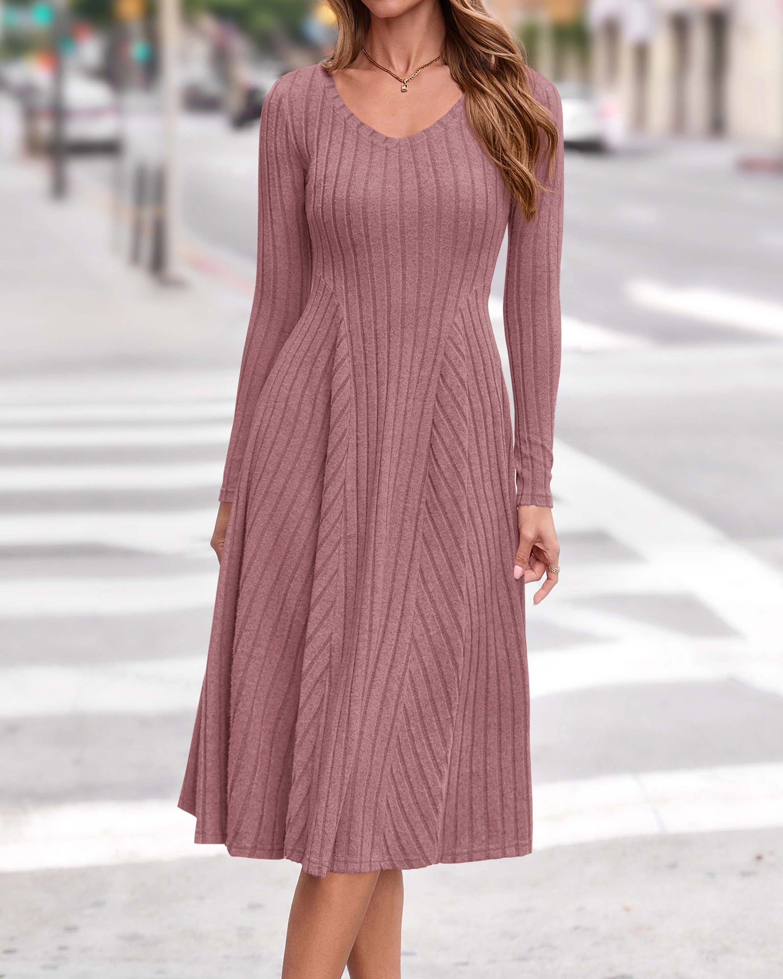 KIRUNDO Women's Fall Long Sleeve Ribbed Knit Sweater Dress