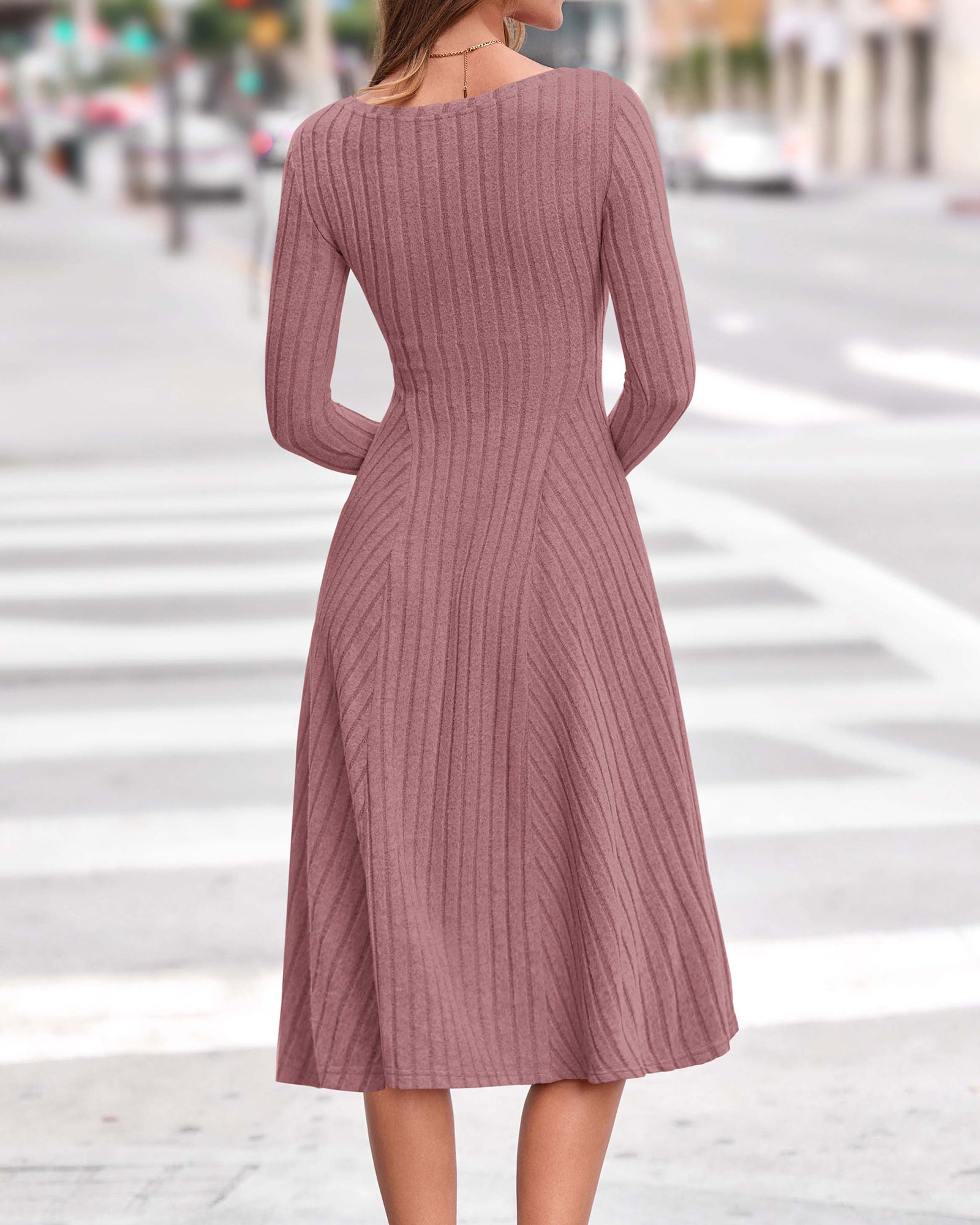 KIRUNDO Women's Fall Long Sleeve Ribbed Knit Sweater Dress
