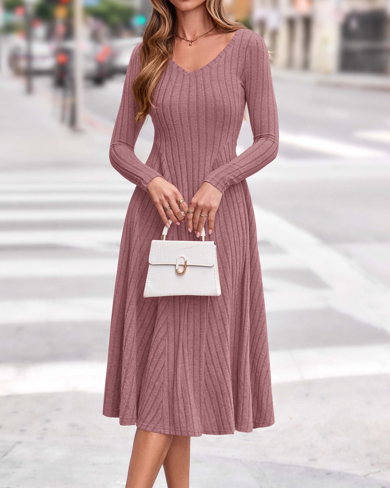 KIRUNDO Women's Fall Long Sleeve Ribbed Knit Sweater Dress
