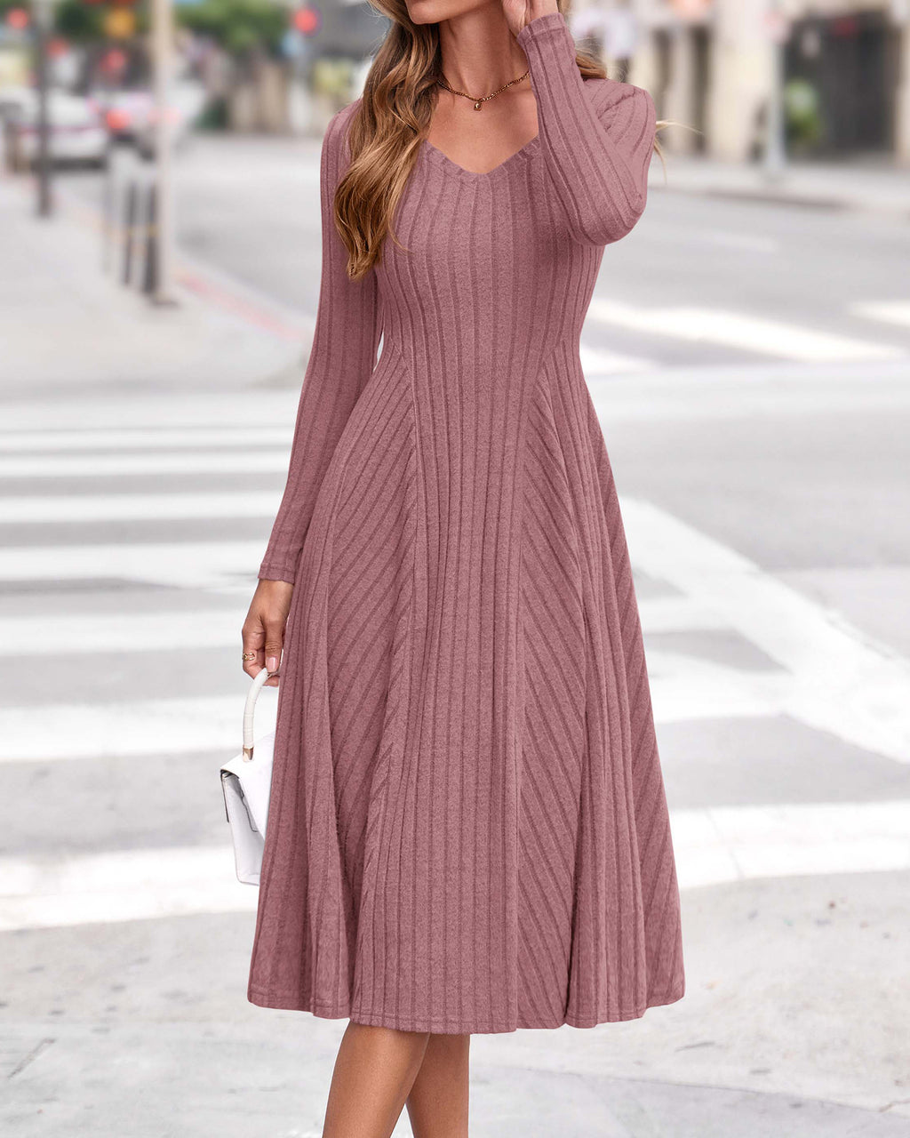 KIRUNDO Women's Fall Long Sleeve Ribbed Knit Sweater Dress
