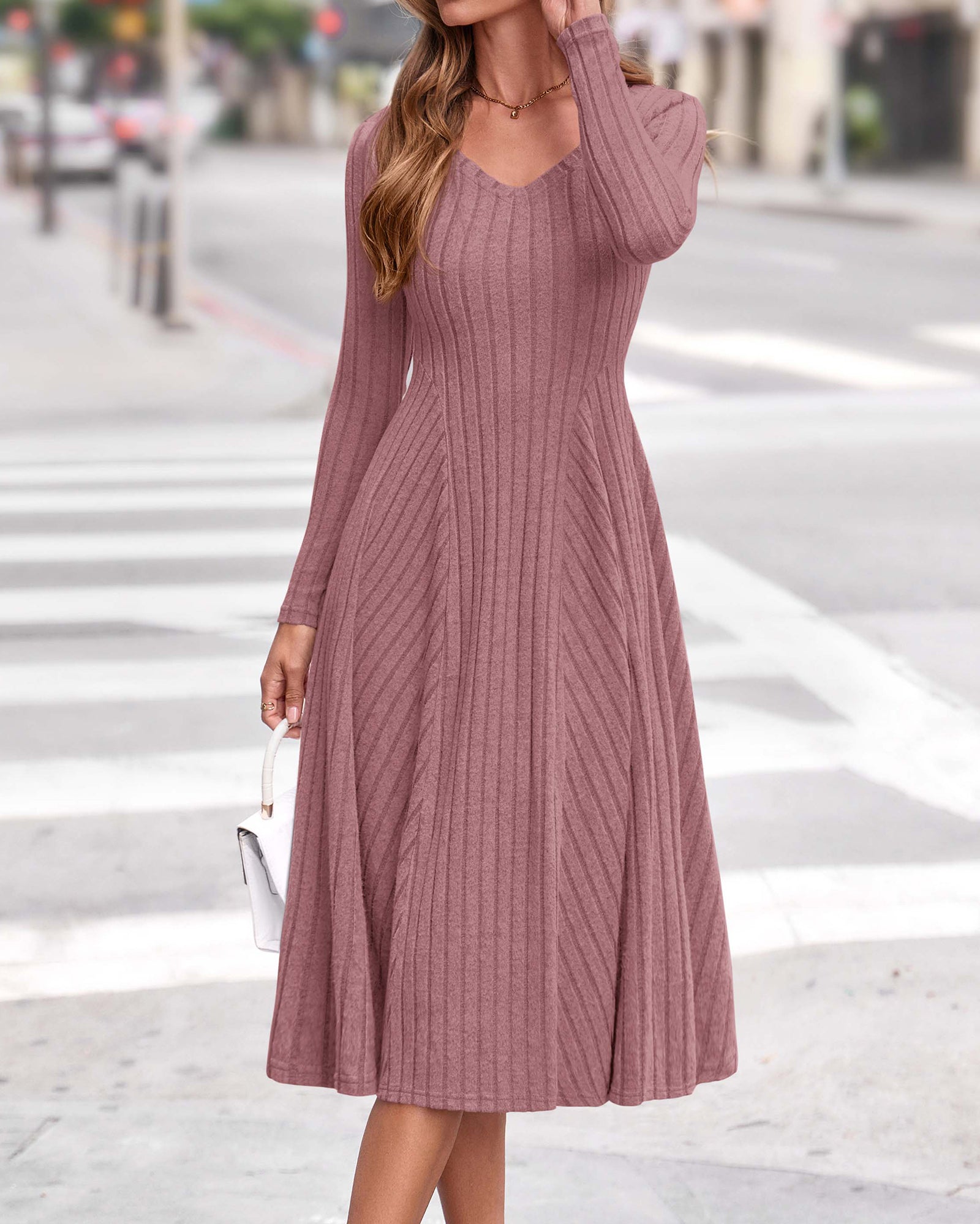 KIRUNDO Women's Fall Long Sleeve Ribbed Knit Sweater Dress