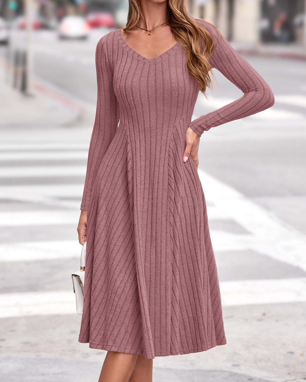 KIRUNDO Women's Fall Long Sleeve Ribbed Knit Sweater Dress