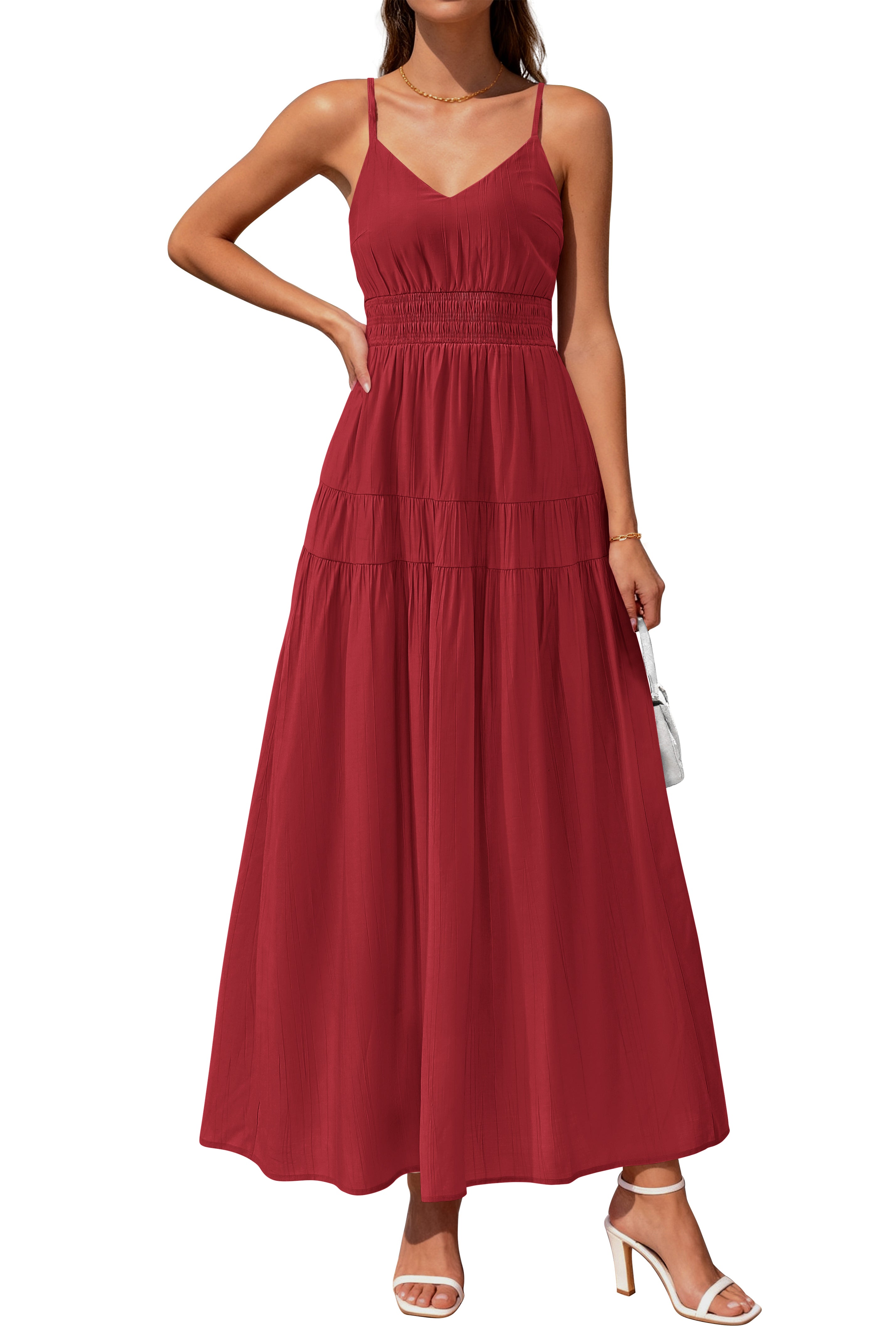 KIRUNDO Summer Dresses for Women Spaghetti Strap Sleeveless High Waist Flowy Boho Maxi Dress Beach Vacation Long Sundress