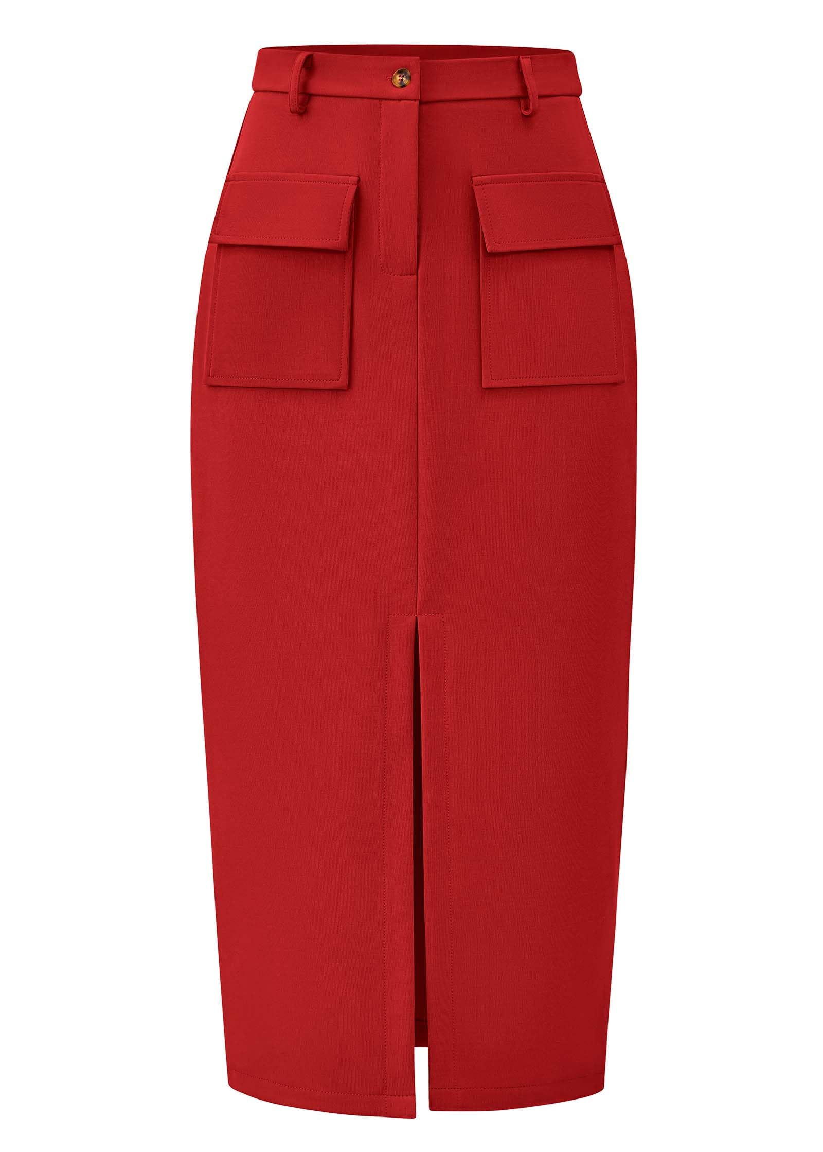 KIRUNDO Midi Skirts for Women Spring Summer High Waisted Cargo Trendy Pencil Slit Dressy Casual Business Work Long Skirt