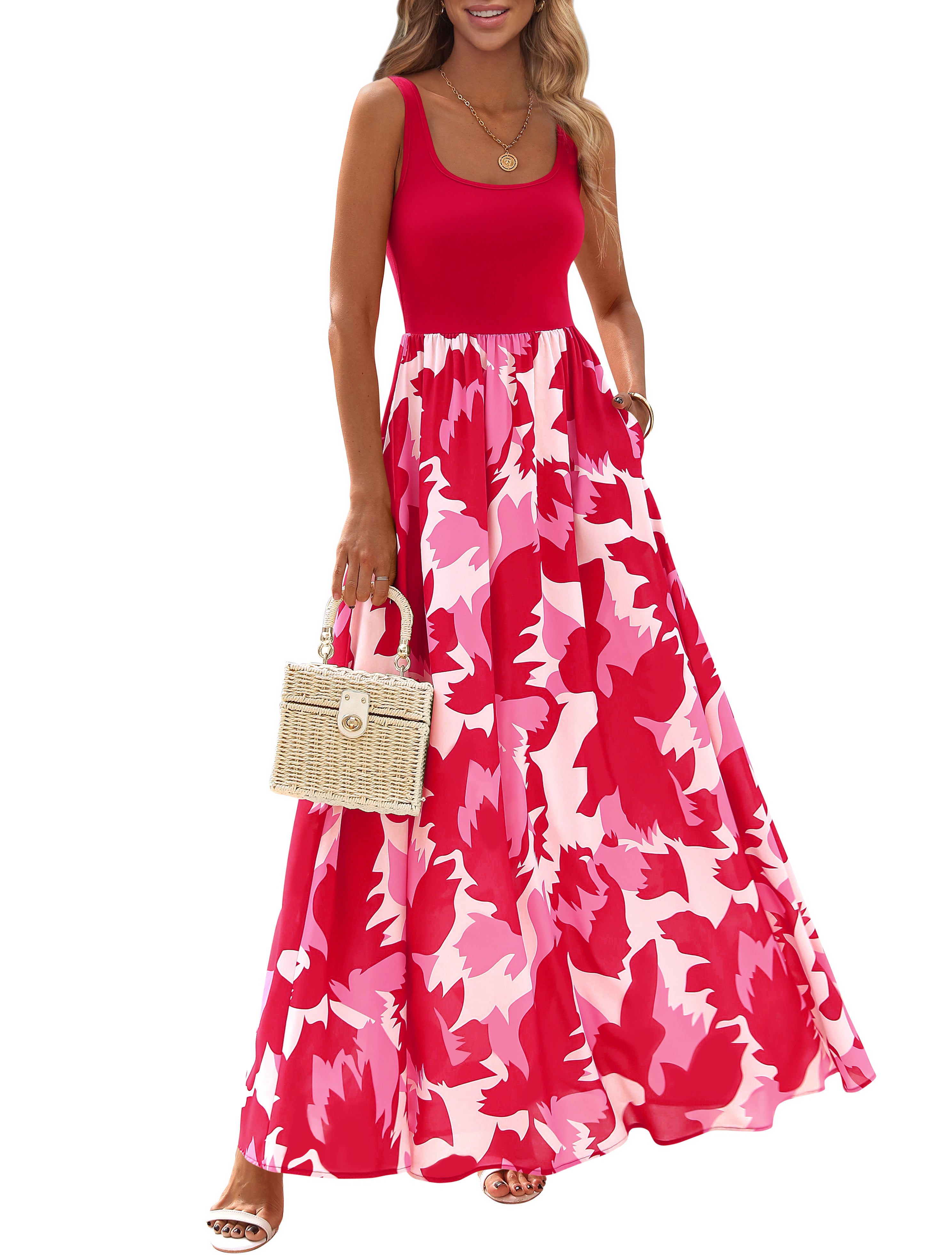 KIRUNDO Women Summer Sleeveless Boho Floral Maxi Dress 2026 Scoop Neck Tank A Line Flowy Beach Vacation Resort Wear Sundress