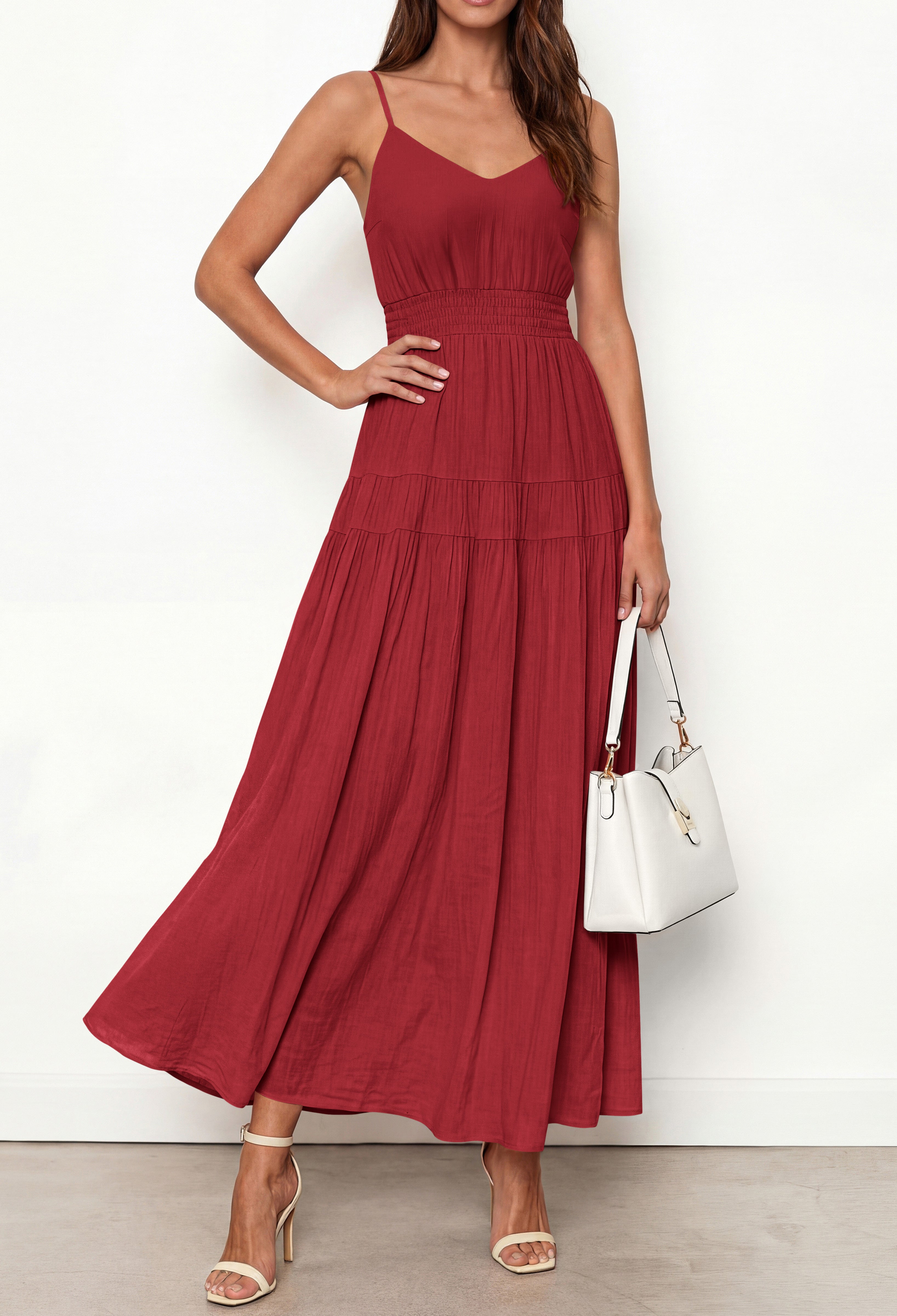 KIRUNDO Summer Dresses for Women Spaghetti Strap Sleeveless High Waist Flowy Boho Maxi Dress Beach Vacation Long Sundress