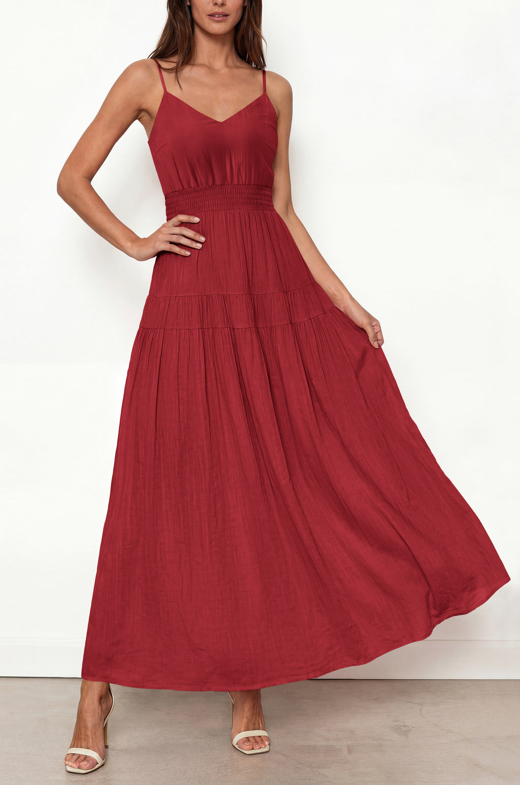 KIRUNDO Summer Dresses for Women Spaghetti Strap Sleeveless High Waist Flowy Boho Maxi Dress Beach Vacation Long Sundress