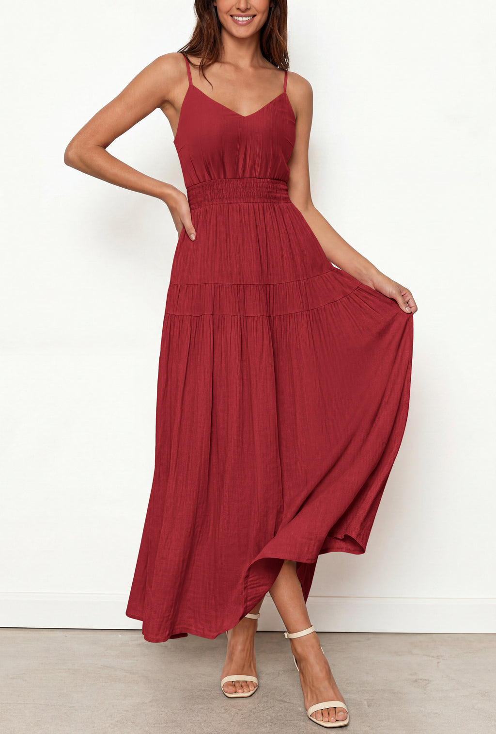 KIRUNDO Summer Dresses for Women Spaghetti Strap Sleeveless High Waist Flowy Boho Maxi Dress Beach Vacation Long Sundress