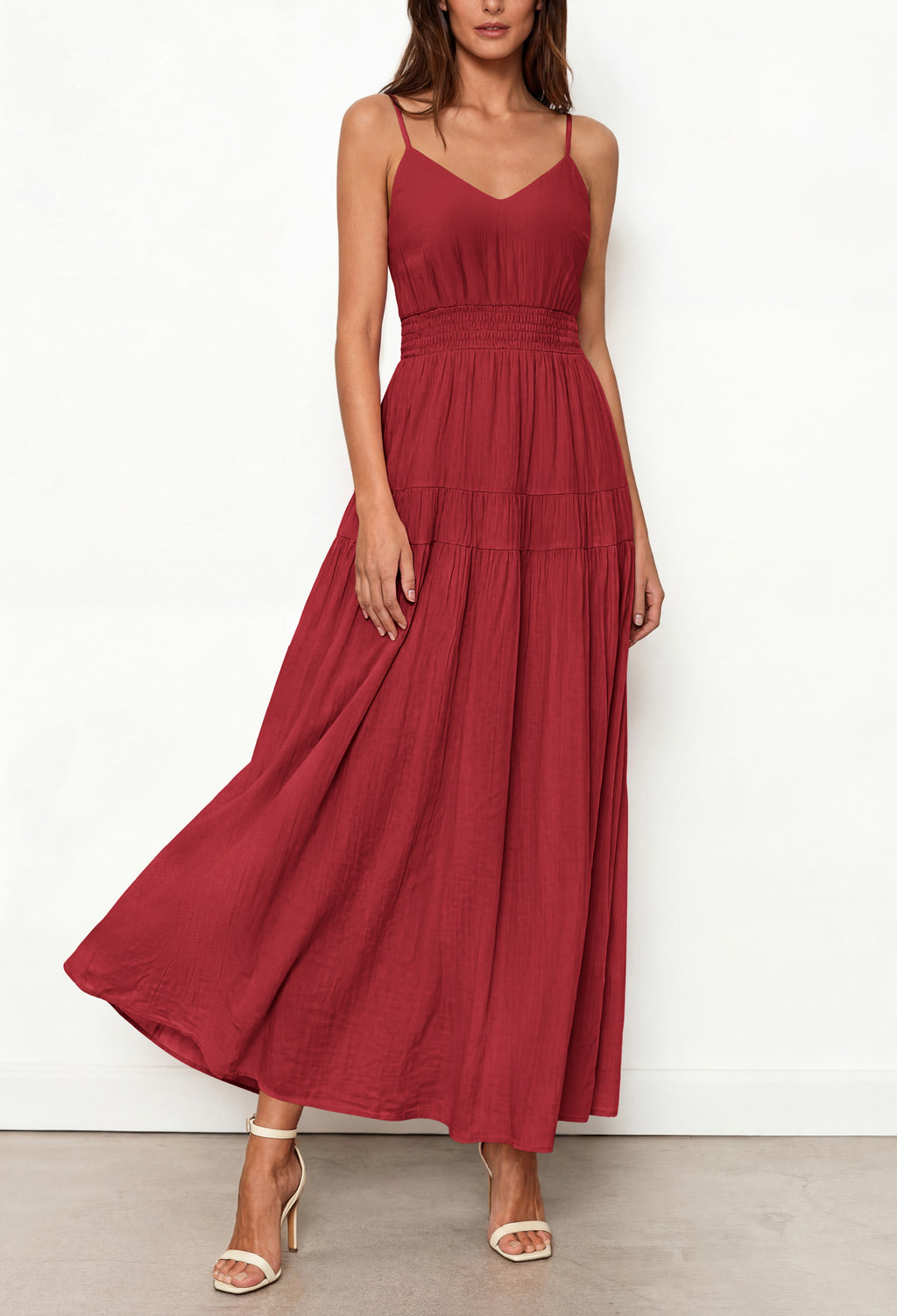 KIRUNDO Summer Dresses for Women Spaghetti Strap Sleeveless High Waist Flowy Boho Maxi Dress Beach Vacation Long Sundress