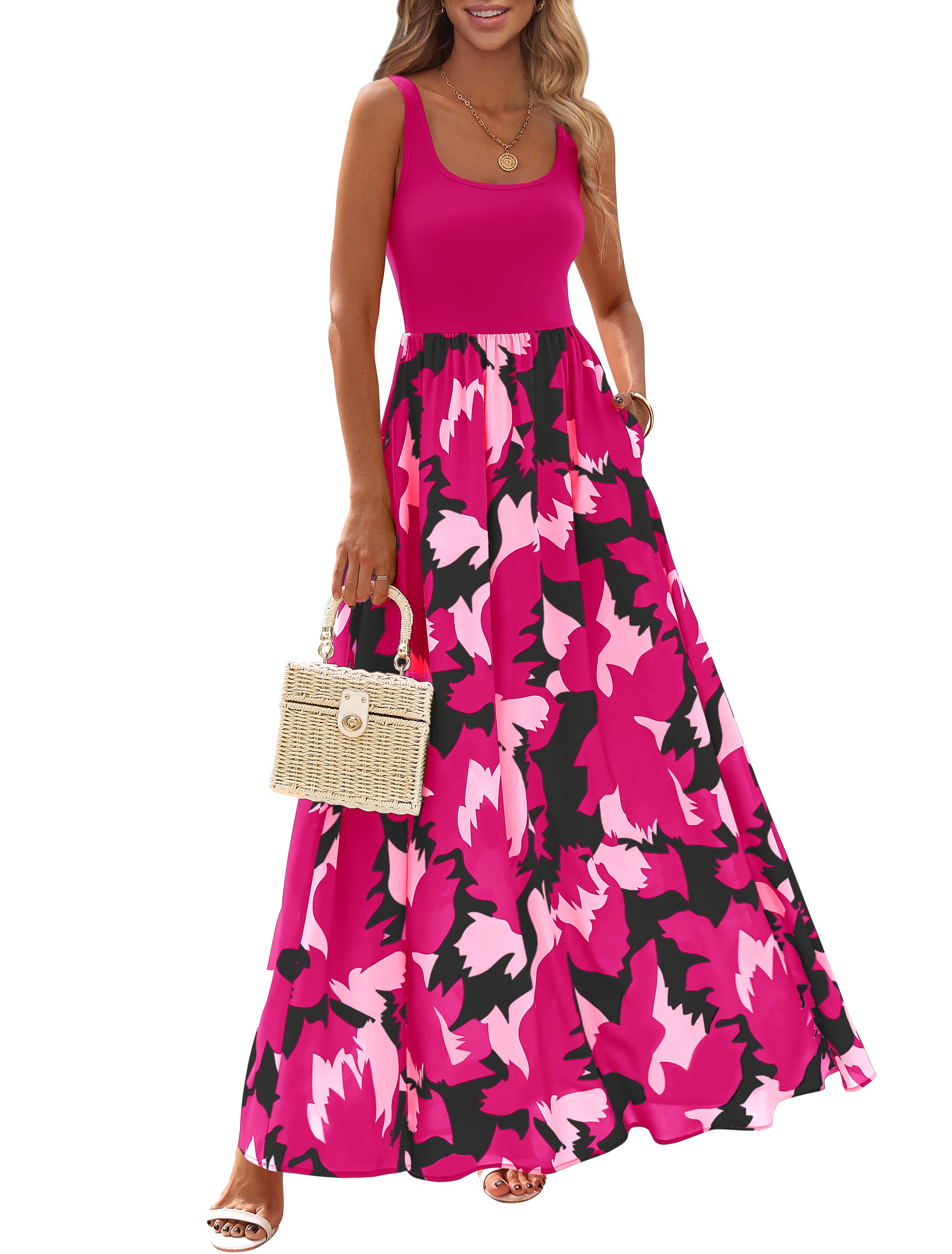 KIRUNDO Women Summer Sleeveless Boho Floral Maxi Dress 2026 Scoop Neck Tank A Line Flowy Beach Vacation Resort Wear Sundress