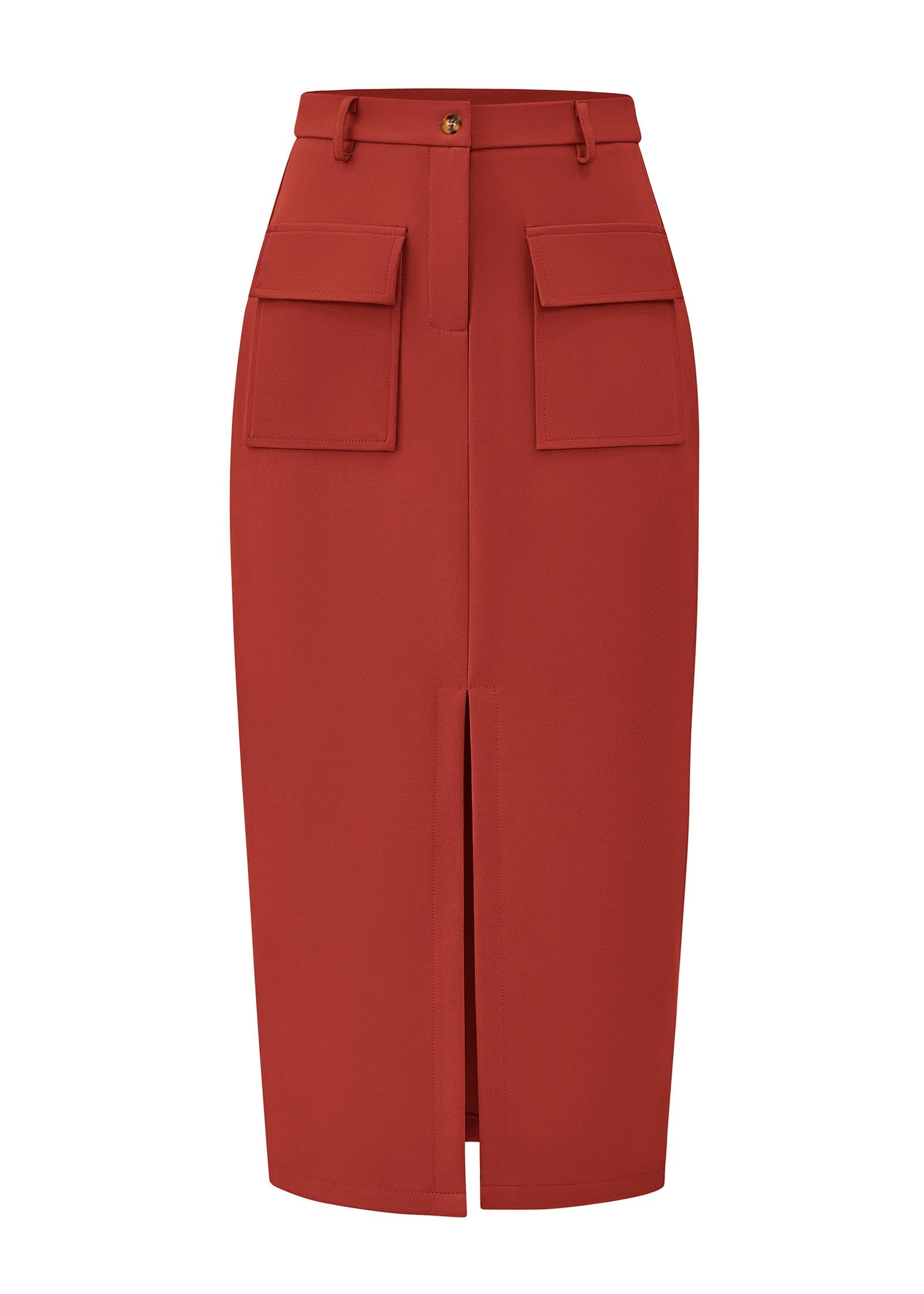 KIRUNDO Midi Skirts for Women Spring Summer High Waisted Cargo Trendy Pencil Slit Dressy Casual Business Work Long Skirt