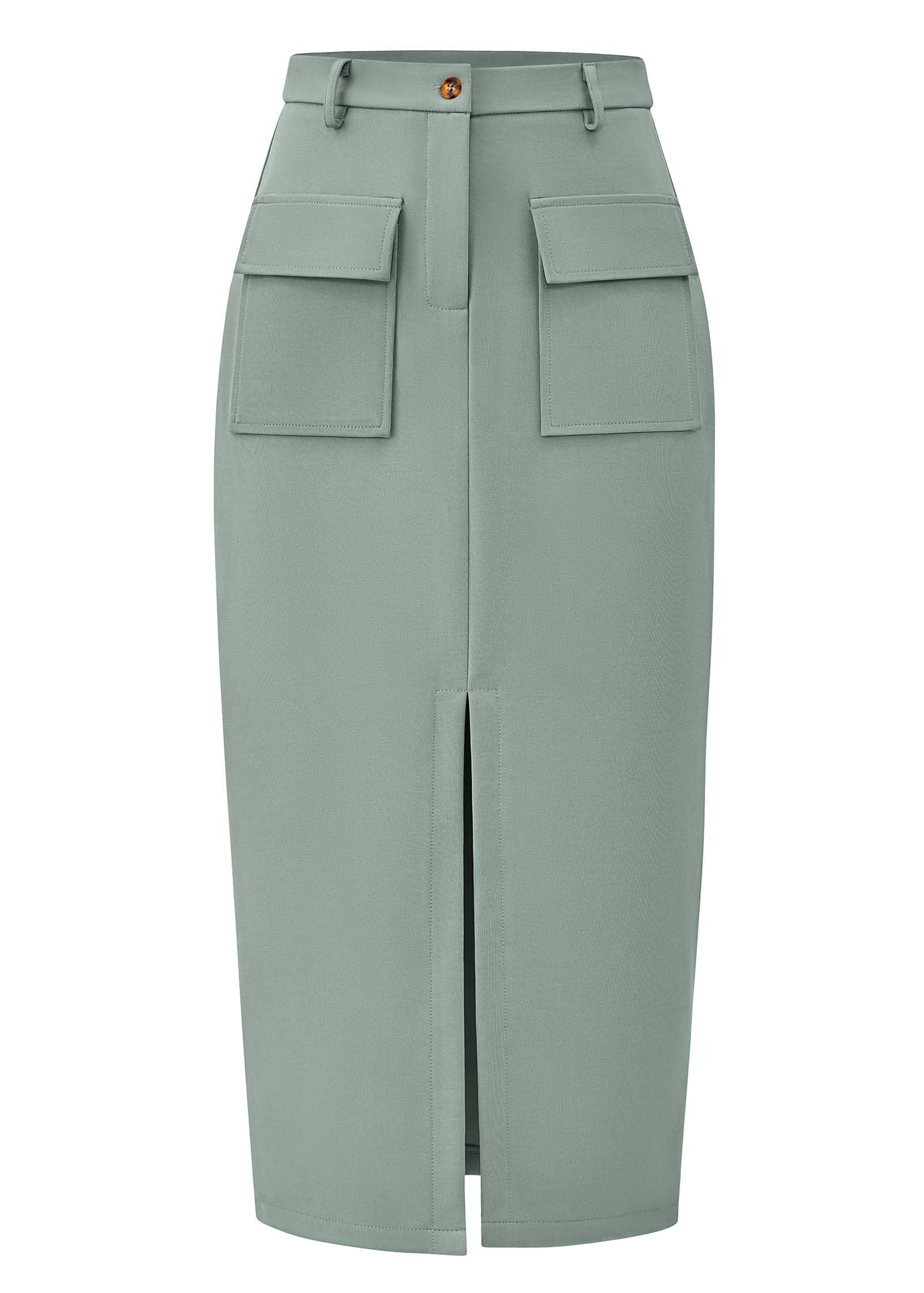 KIRUNDO Midi Skirts for Women Spring Summer High Waisted Cargo Trendy Pencil Slit Dressy Casual Business Work Long Skirt