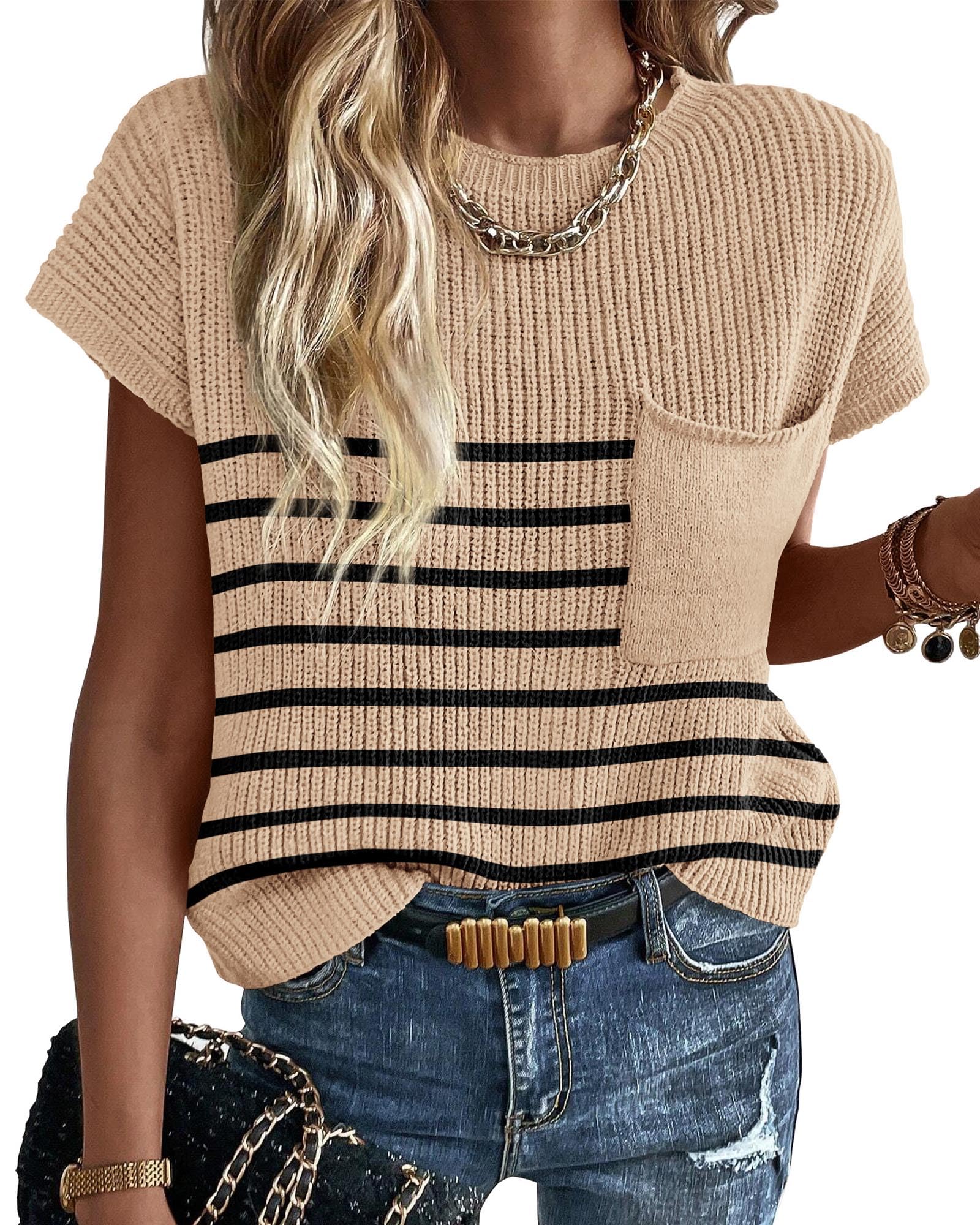 KIRUNDO Spring Summer Short Sleeve Sweater for Women 2026 Casual Sweater Vest Cotton Knit Pullover Tank Tops Fashion Clothing