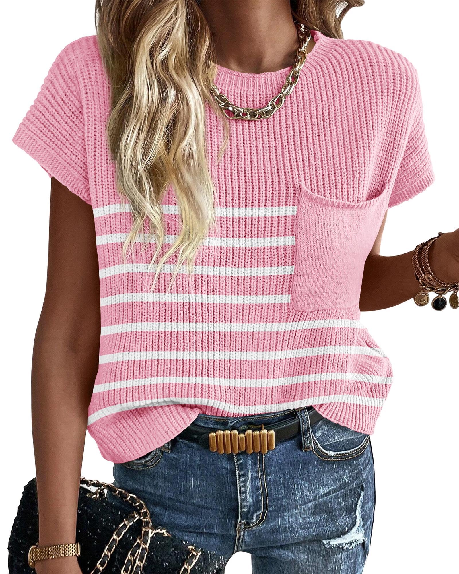 KIRUNDO Spring Summer Short Sleeve Sweater for Women 2026 Casual Sweater Vest Cotton Knit Pullover Tank Tops Fashion Clothing
