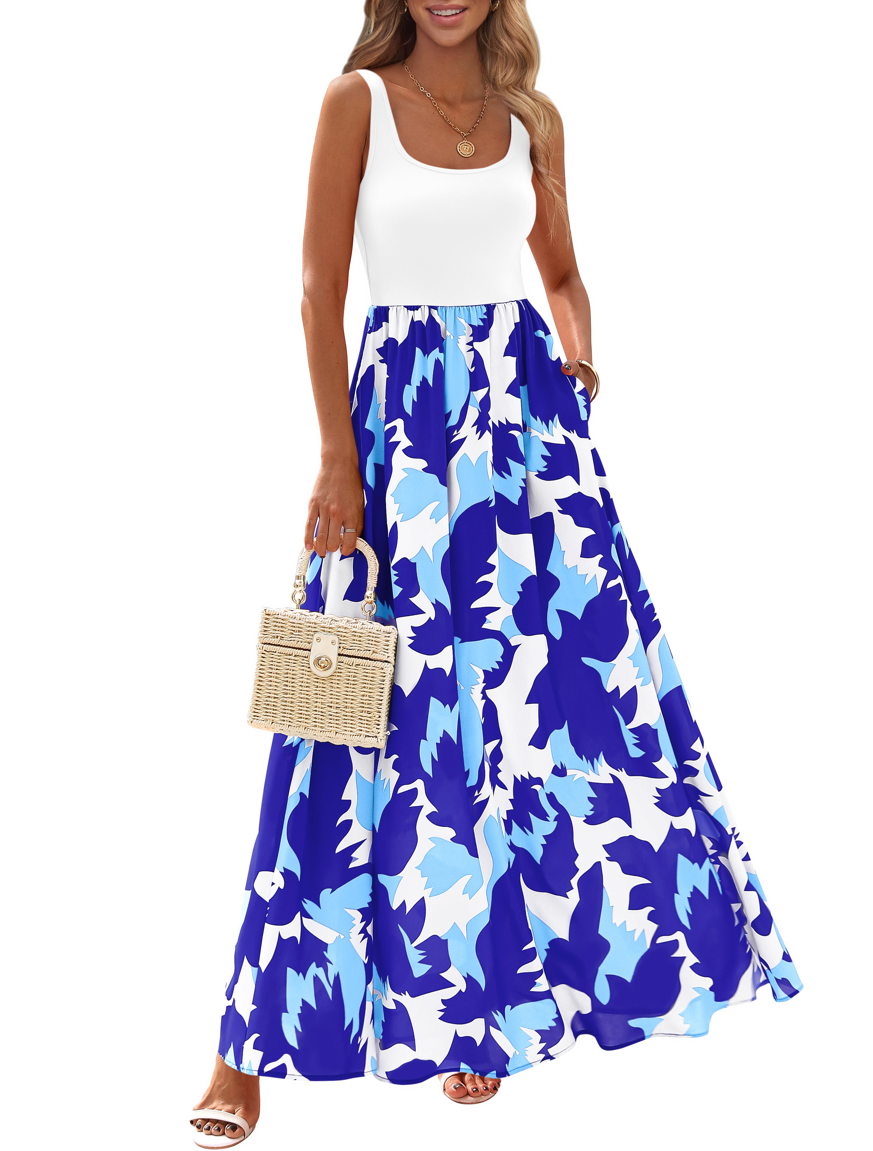 KIRUNDO Women Summer Sleeveless Boho Floral Maxi Dress 2026 Scoop Neck Tank A Line Flowy Beach Vacation Resort Wear Sundress