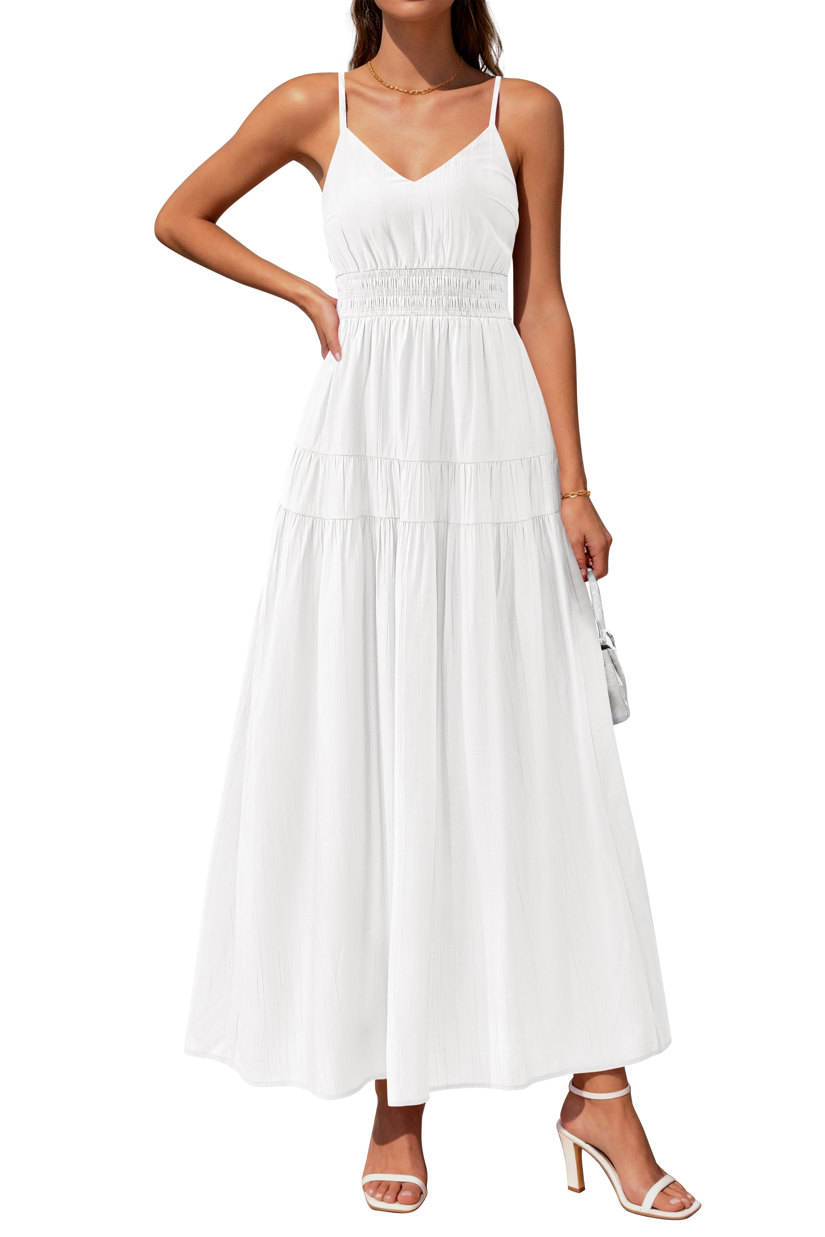 KIRUNDO Summer Dresses for Women Spaghetti Strap Sleeveless High Waist Flowy Boho Maxi Dress Beach Vacation Long Sundress