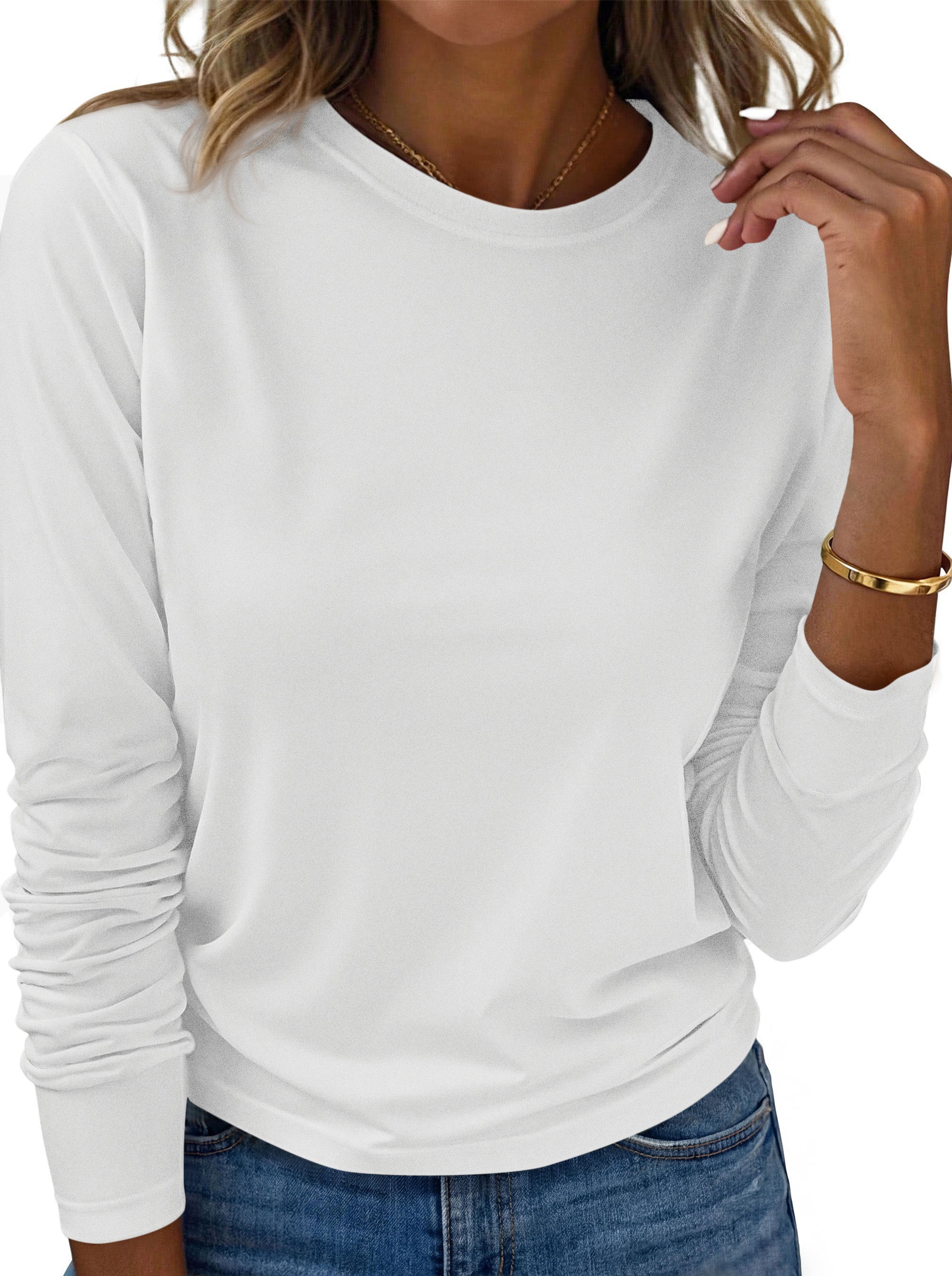 KIRUNDO Womens Long Sleeve Shirts Fall Fashion 2026 Crewneck Casual T Shirt Soft Knit Basic Tee Workout Going Out Tops