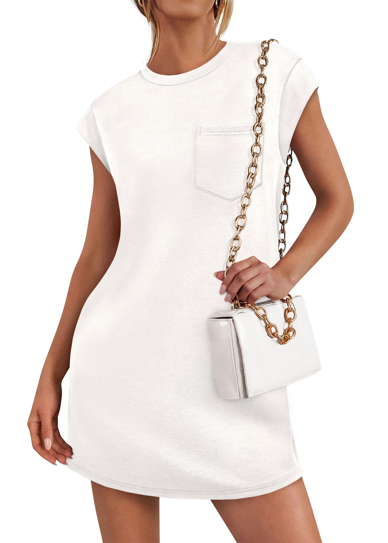 KIRUNDO Summer Mini Tshirt Dress 2026 Cap Sleeve Spring Dresses For Women Loose Casual Crewneck Sundress Beach With Pockets