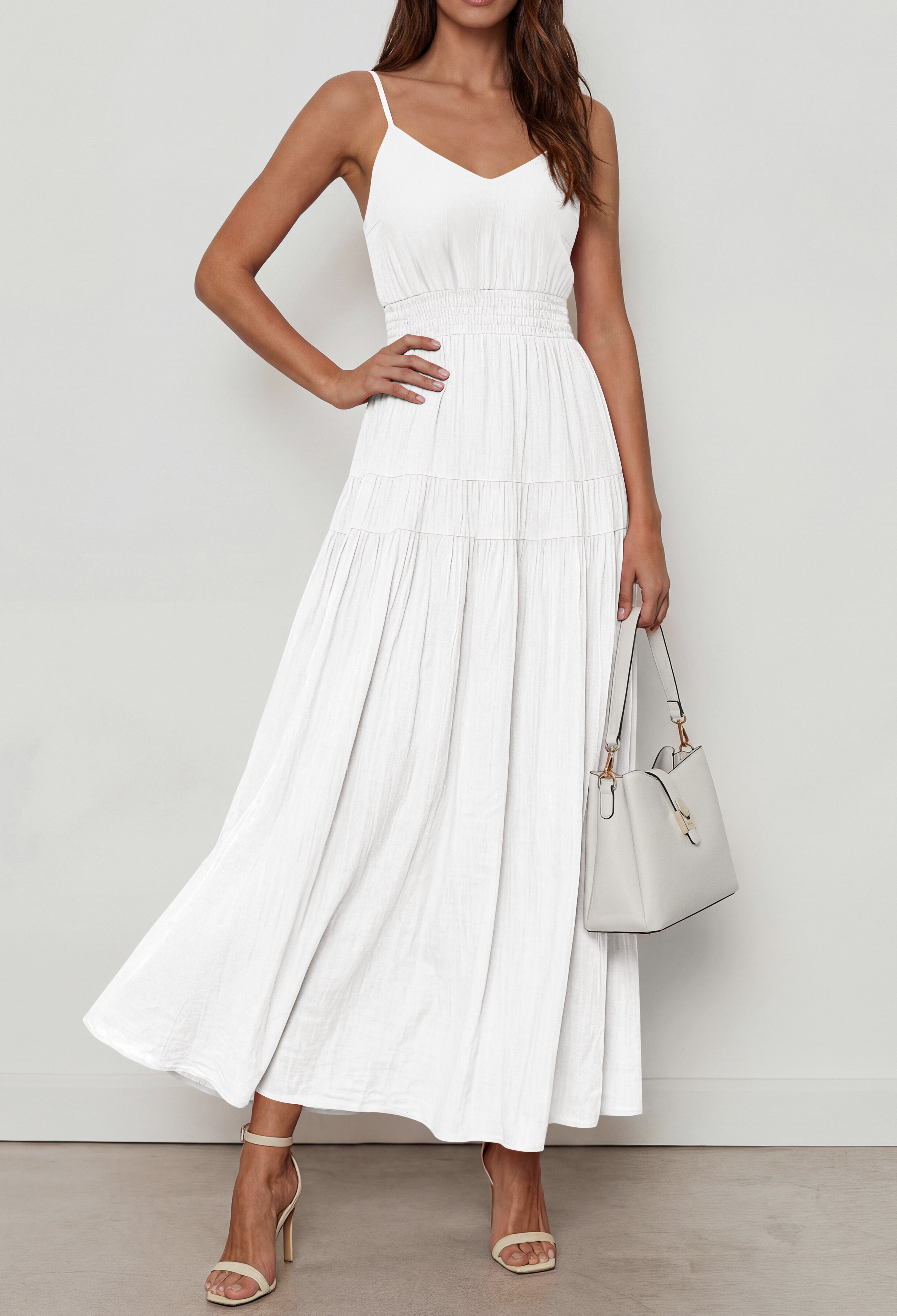 KIRUNDO Summer Dresses for Women Spaghetti Strap Sleeveless High Waist Flowy Boho Maxi Dress Beach Vacation Long Sundress