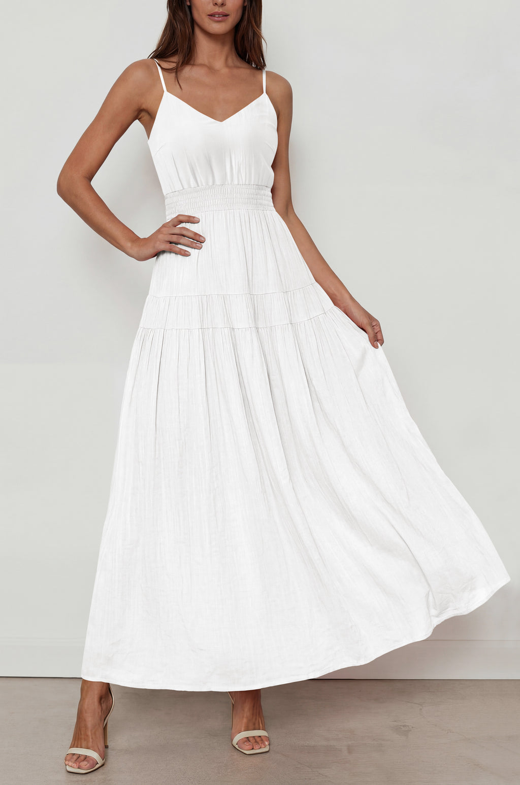 KIRUNDO Summer Dresses for Women Spaghetti Strap Sleeveless High Waist Flowy Boho Maxi Dress Beach Vacation Long Sundress