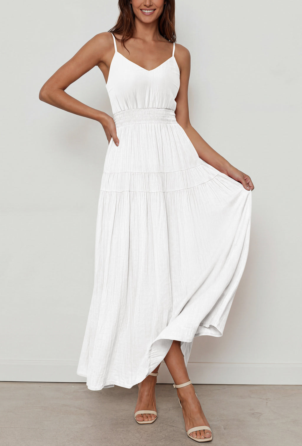 KIRUNDO Summer Dresses for Women Spaghetti Strap Sleeveless High Waist Flowy Boho Maxi Dress Beach Vacation Long Sundress