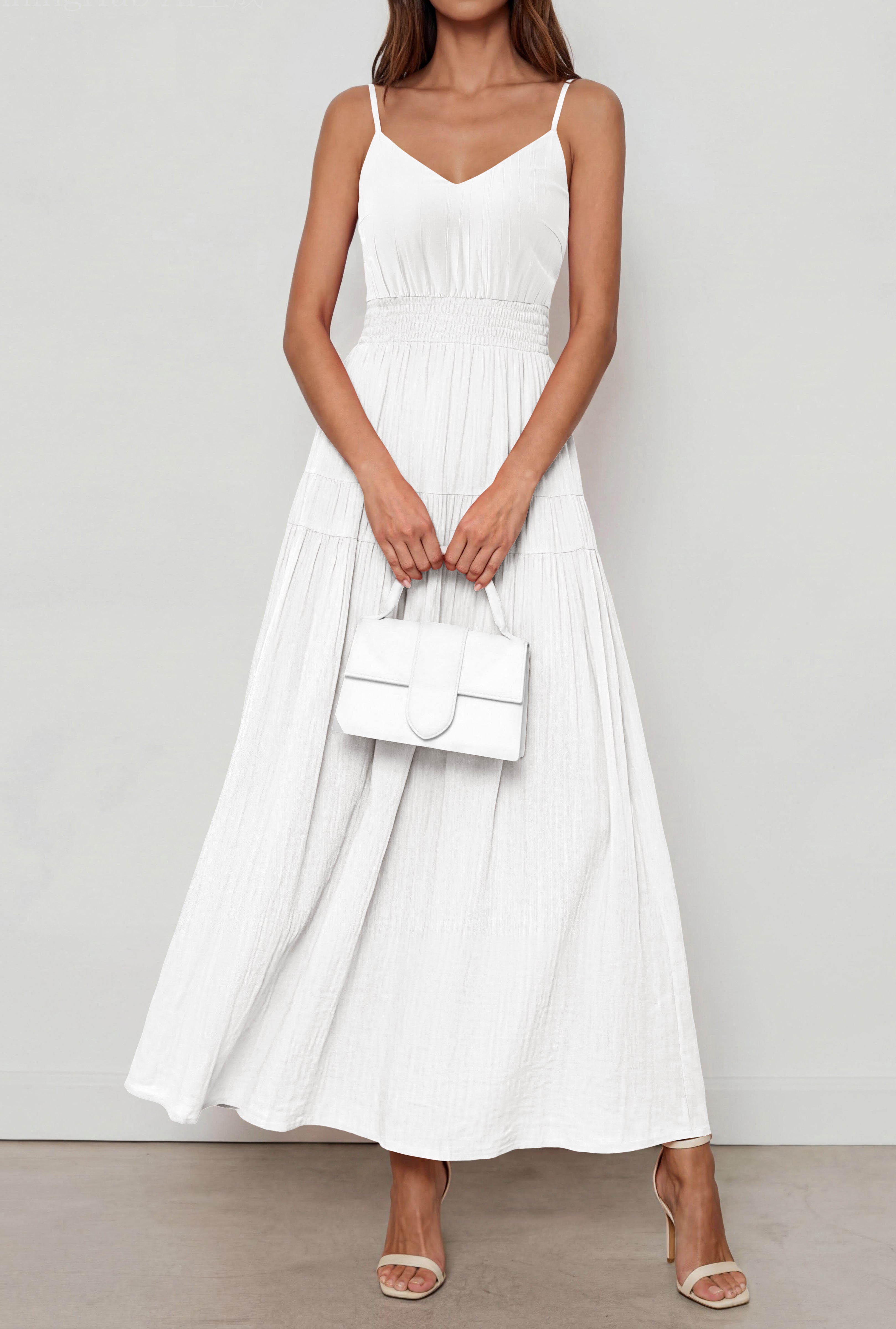 KIRUNDO Summer Dresses for Women Spaghetti Strap Sleeveless High Waist Flowy Boho Maxi Dress Beach Vacation Long Sundress