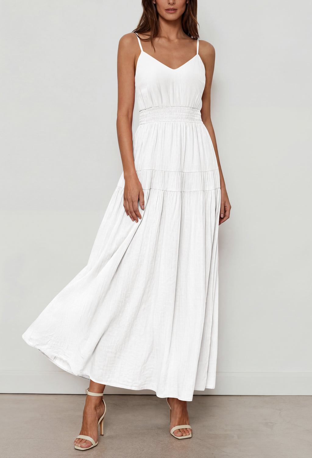 KIRUNDO Summer Dresses for Women Spaghetti Strap Sleeveless High Waist Flowy Boho Maxi Dress Beach Vacation Long Sundress