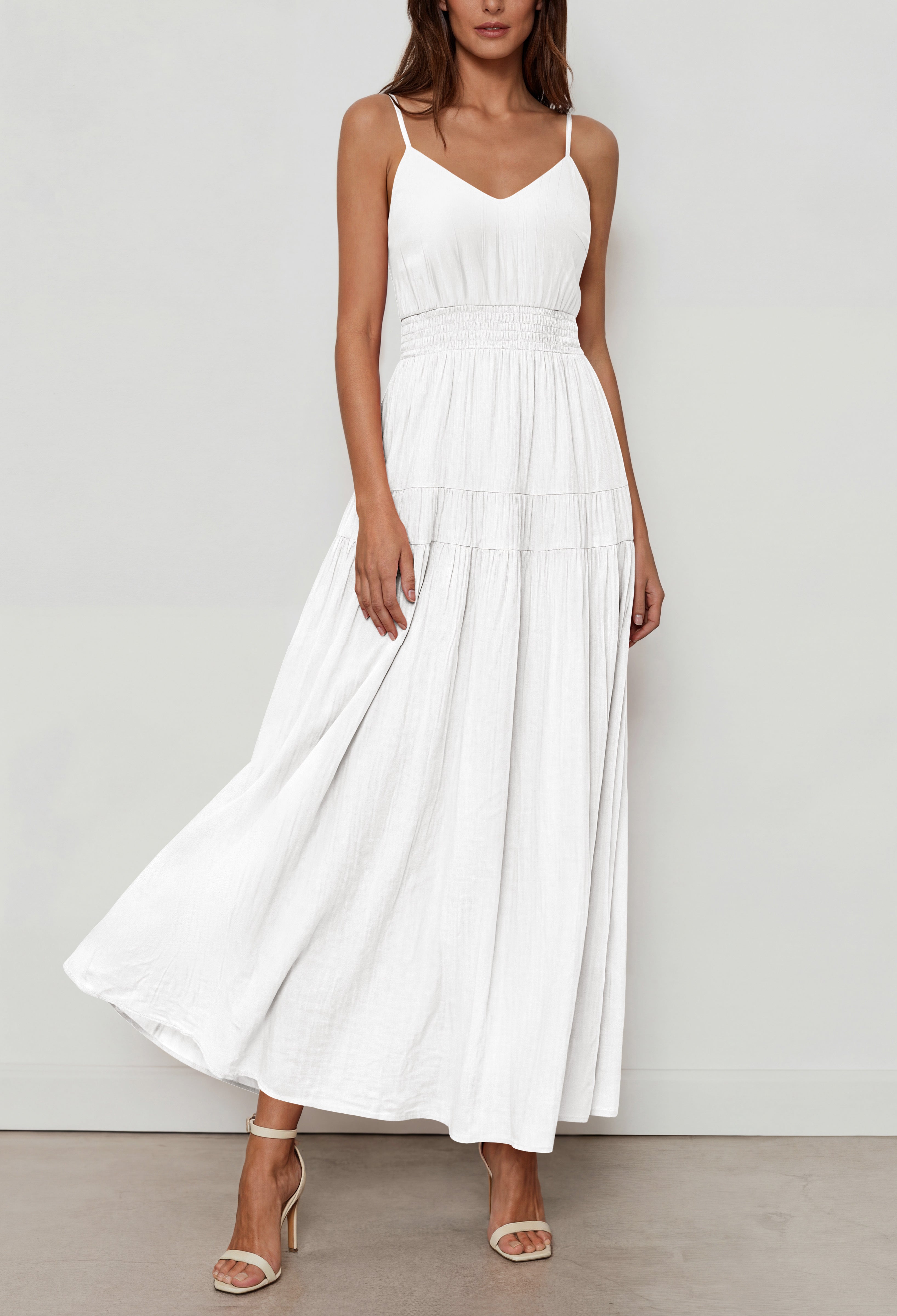 KIRUNDO Summer Dresses for Women Spaghetti Strap Sleeveless High Waist Flowy Boho Maxi Dress Beach Vacation Long Sundress