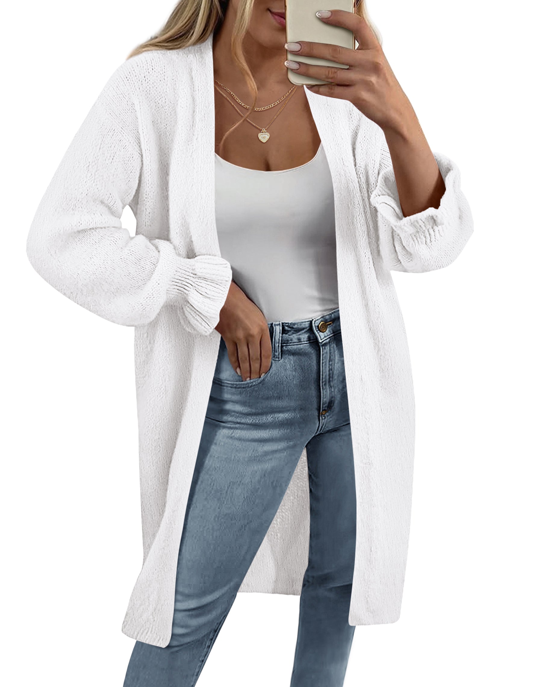 KIRUNDO Long Cardigan Sweaters for Women Oversized Ruffle Long Sleeve Open Front Casual Chunky Knit Sweater Coats