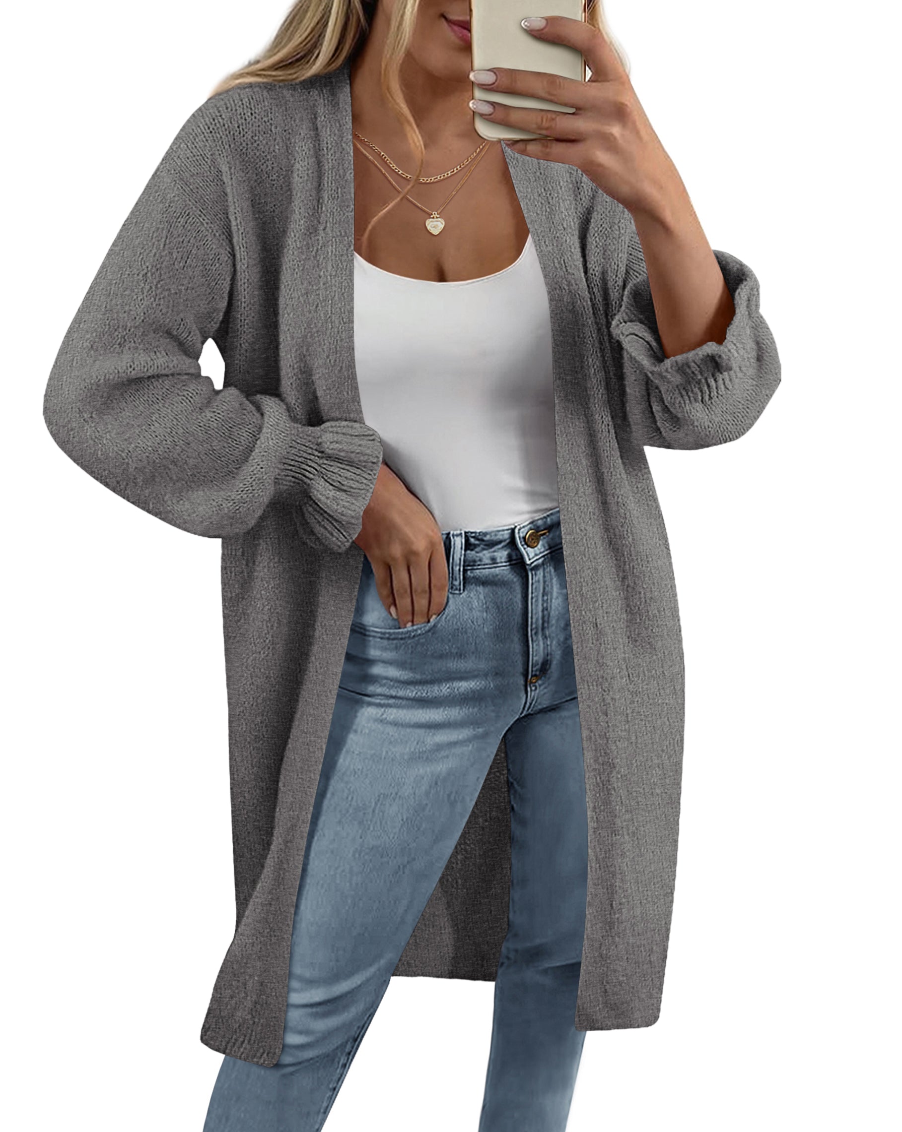 KIRUNDO Long Cardigan Sweaters for Women Oversized Ruffle Long Sleeve Open Front Casual Chunky Knit Sweater Coats