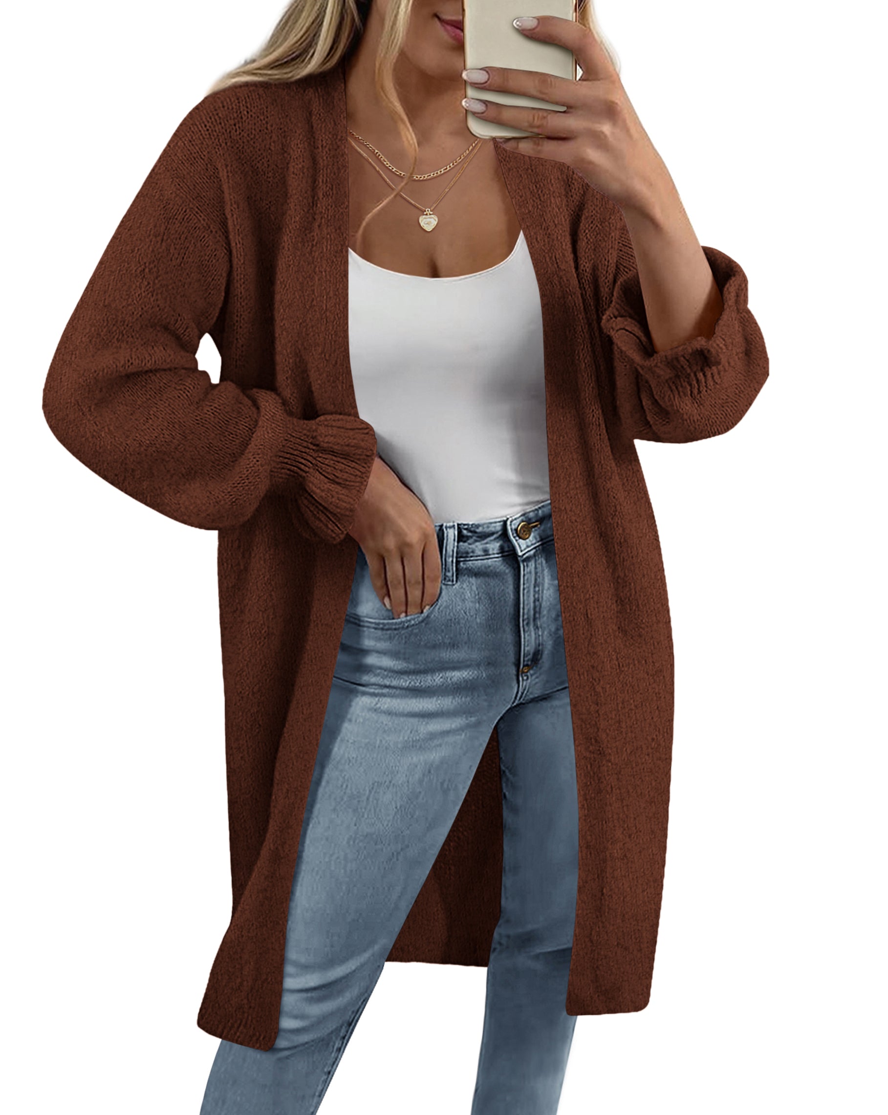 KIRUNDO Long Cardigan Sweaters for Women Oversized Ruffle Long Sleeve Open Front Casual Chunky Knit Sweater Coats