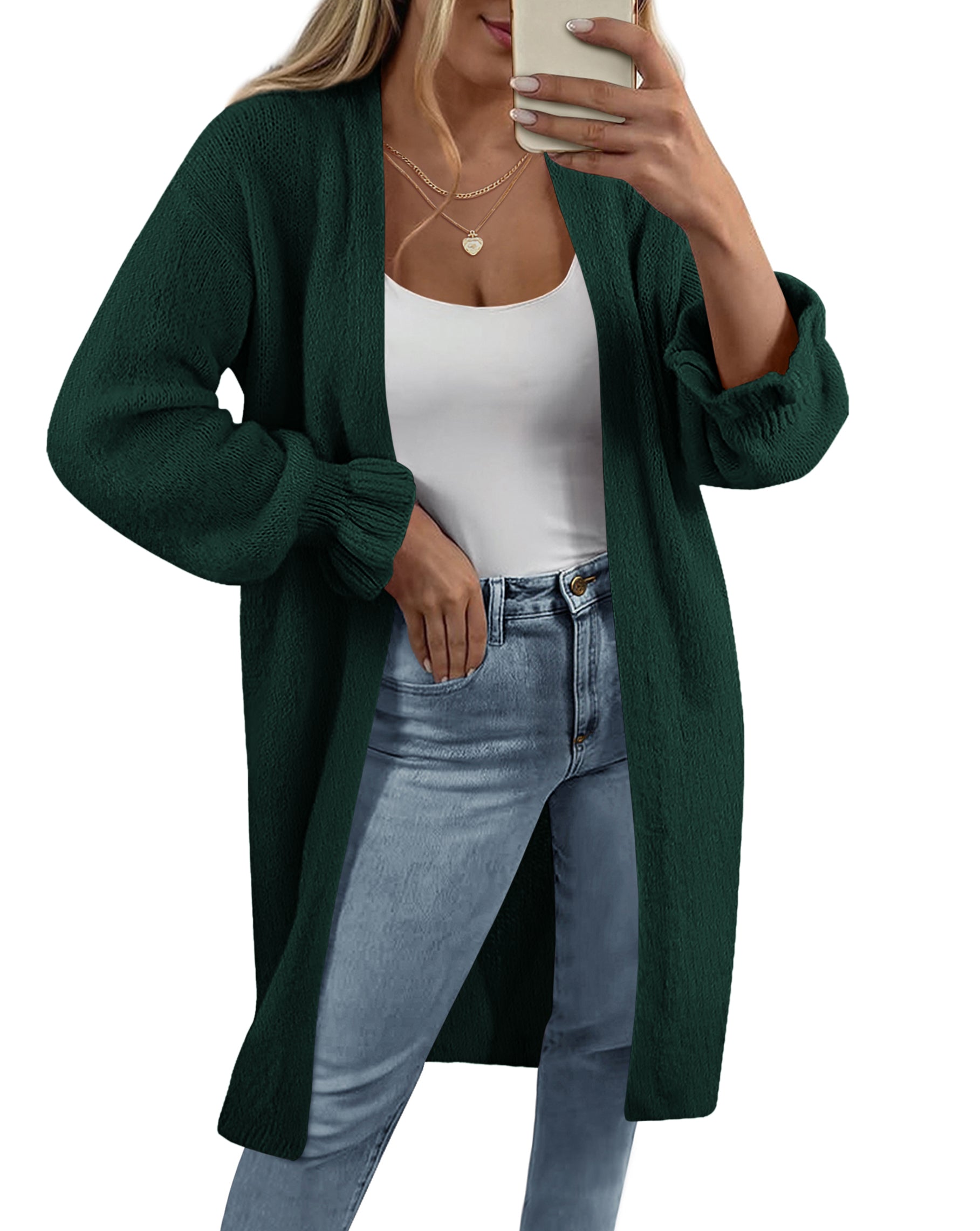 KIRUNDO Long Cardigan Sweaters for Women Oversized Ruffle Long Sleeve Open Front Casual Chunky Knit Sweater Coats