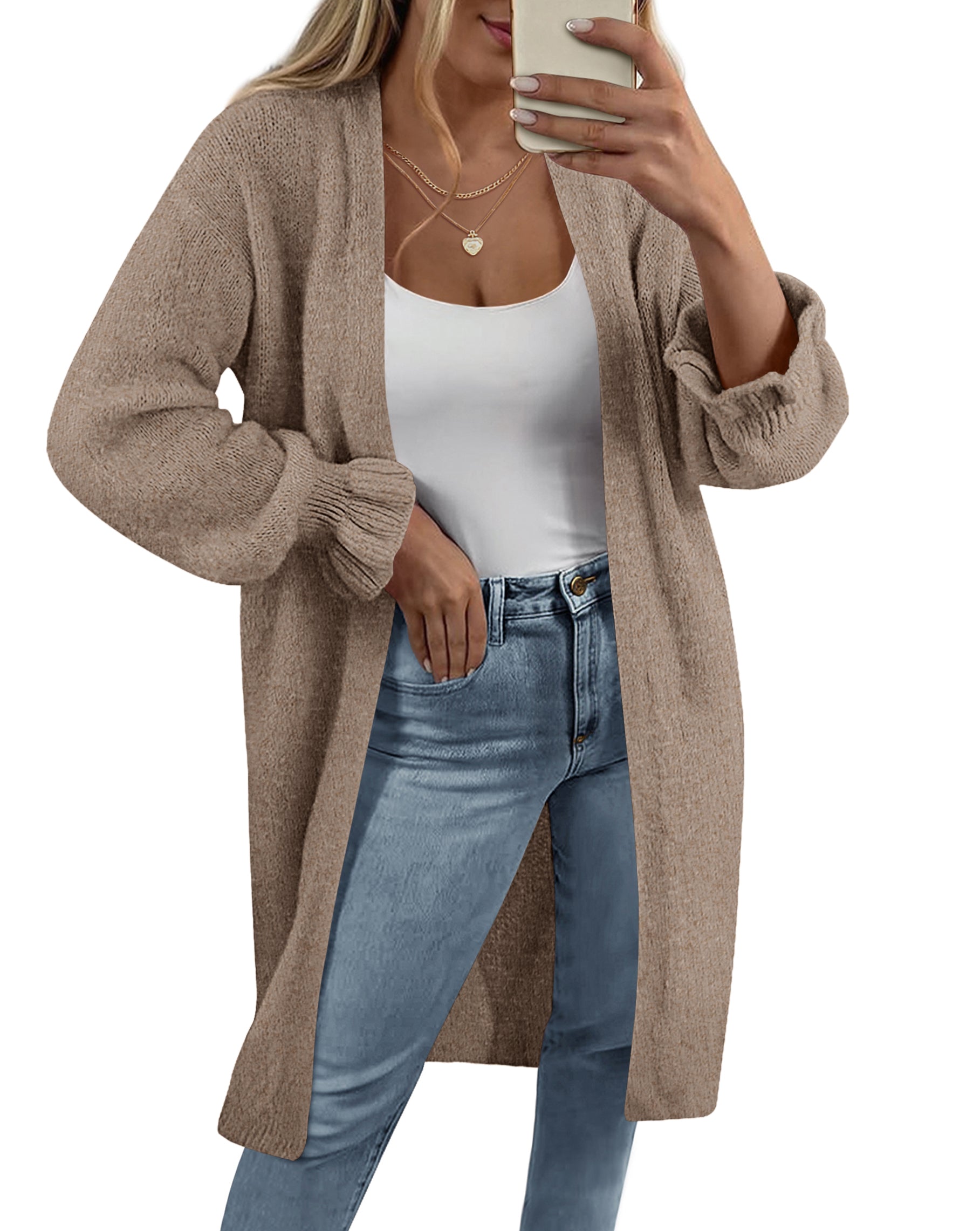 KIRUNDO Long Cardigan Sweaters for Women Oversized Ruffle Long Sleeve Open Front Casual Chunky Knit Sweater Coats