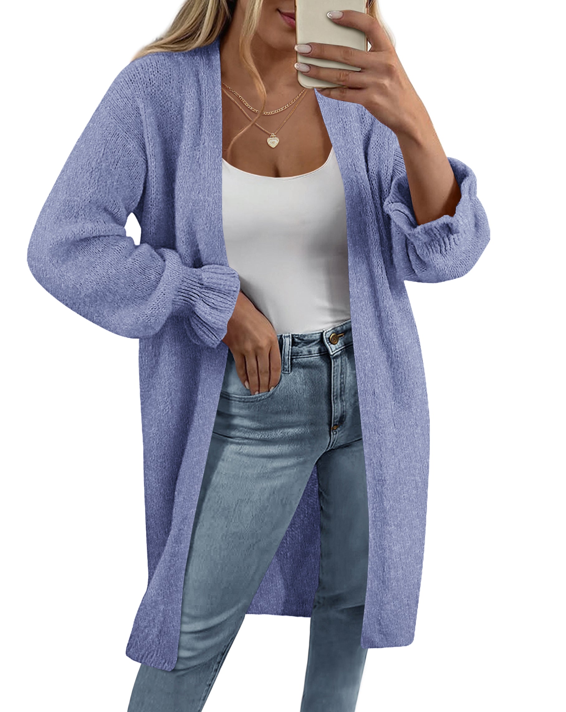 KIRUNDO Long Cardigan Sweaters for Women Oversized Ruffle Long Sleeve Open Front Casual Chunky Knit Sweater Coats