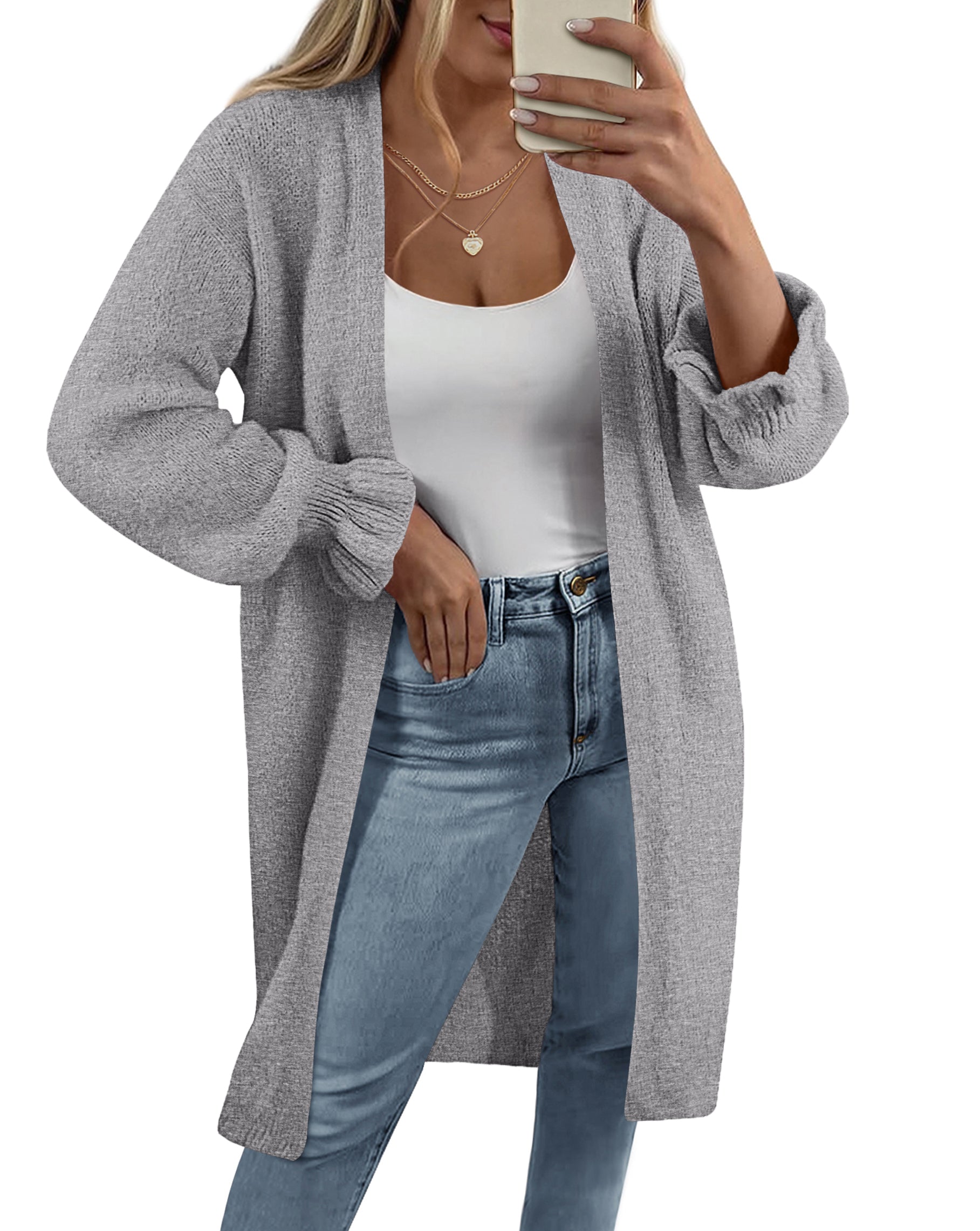 KIRUNDO Long Cardigan Sweaters for Women Oversized Ruffle Long Sleeve Open Front Casual Chunky Knit Sweater Coats