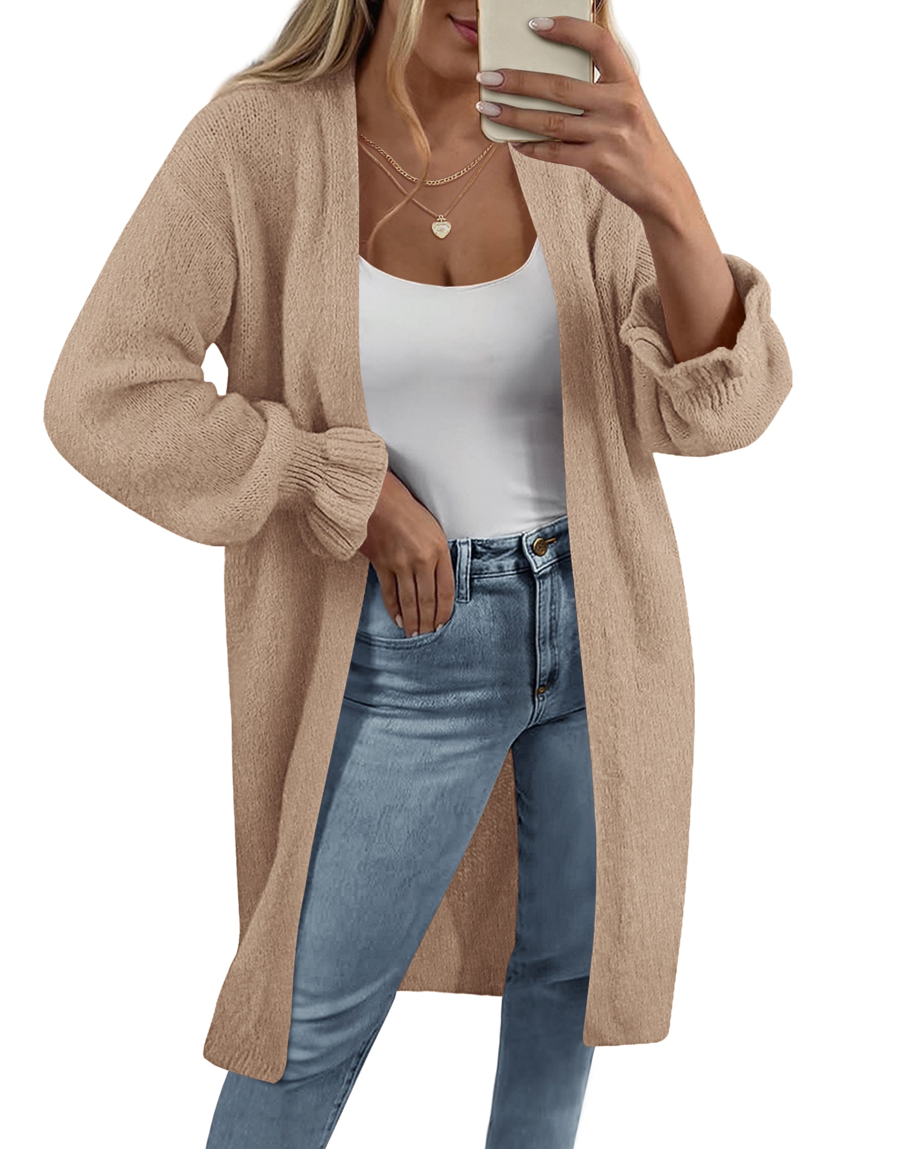 KIRUNDO Long Cardigan Sweaters for Women Oversized Ruffle Long Sleeve Open Front Casual Chunky Knit Sweater Coats