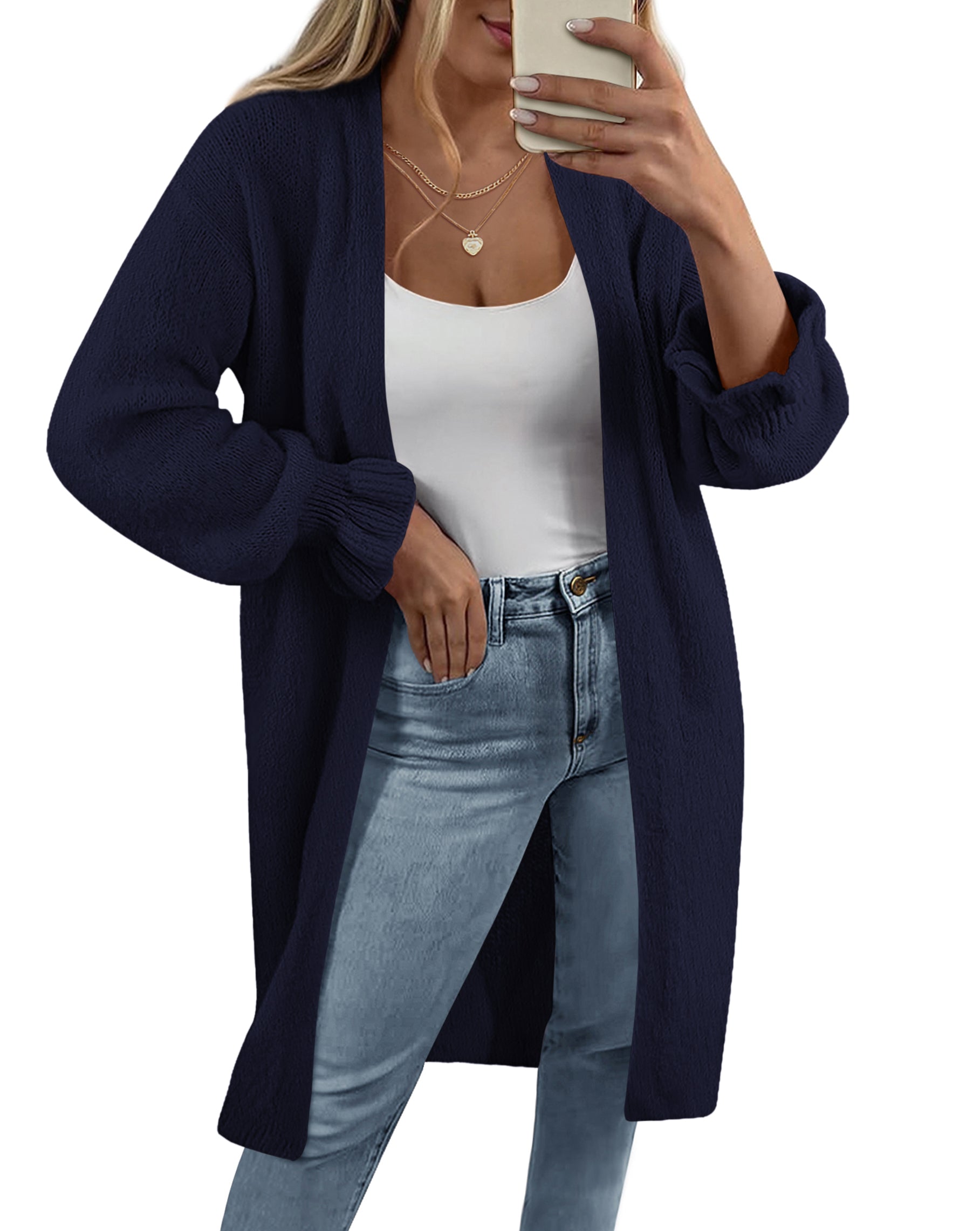 KIRUNDO Long Cardigan Sweaters for Women Oversized Ruffle Long Sleeve Open Front Casual Chunky Knit Sweater Coats