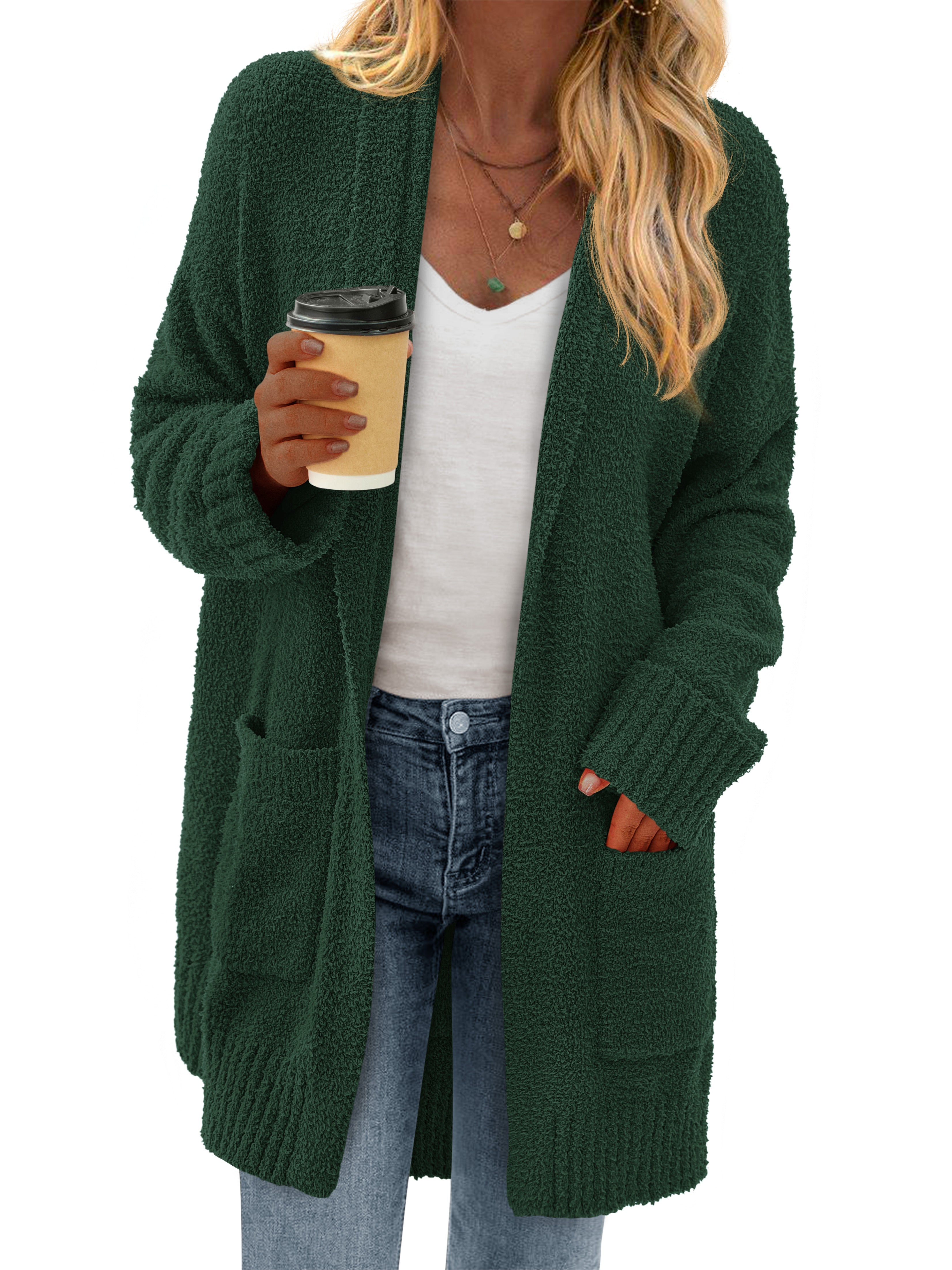 KIRUNDO Cardigan Sweaters for Women 2025 Fall Chunky Fuzzy Knit Open Front Loose Long Sleeve Sweater Coats Winter Clothing