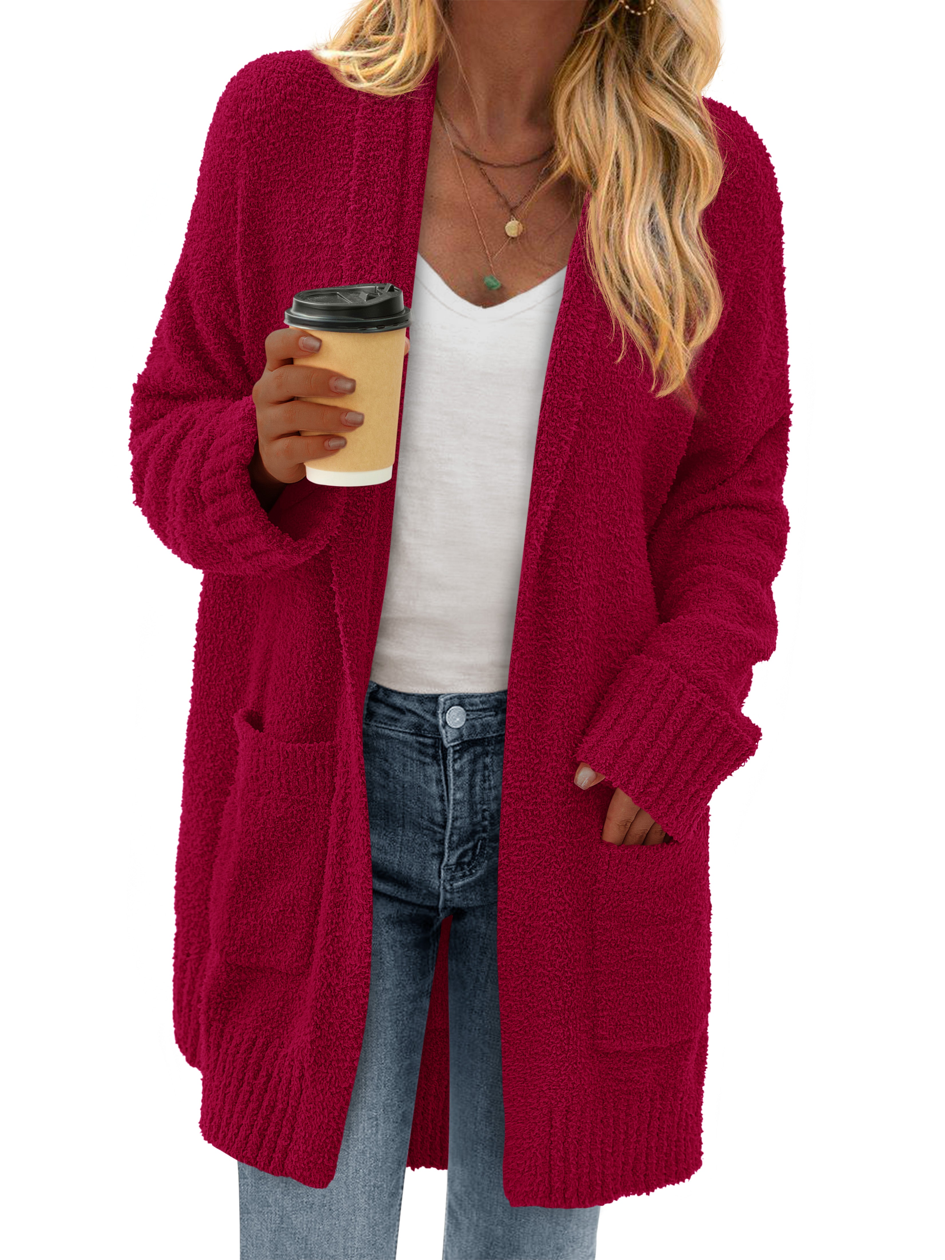 KIRUNDO Cardigan Sweaters for Women 2025 Fall Chunky Fuzzy Knit Open Front Loose Long Sleeve Sweater Coats Winter Clothing