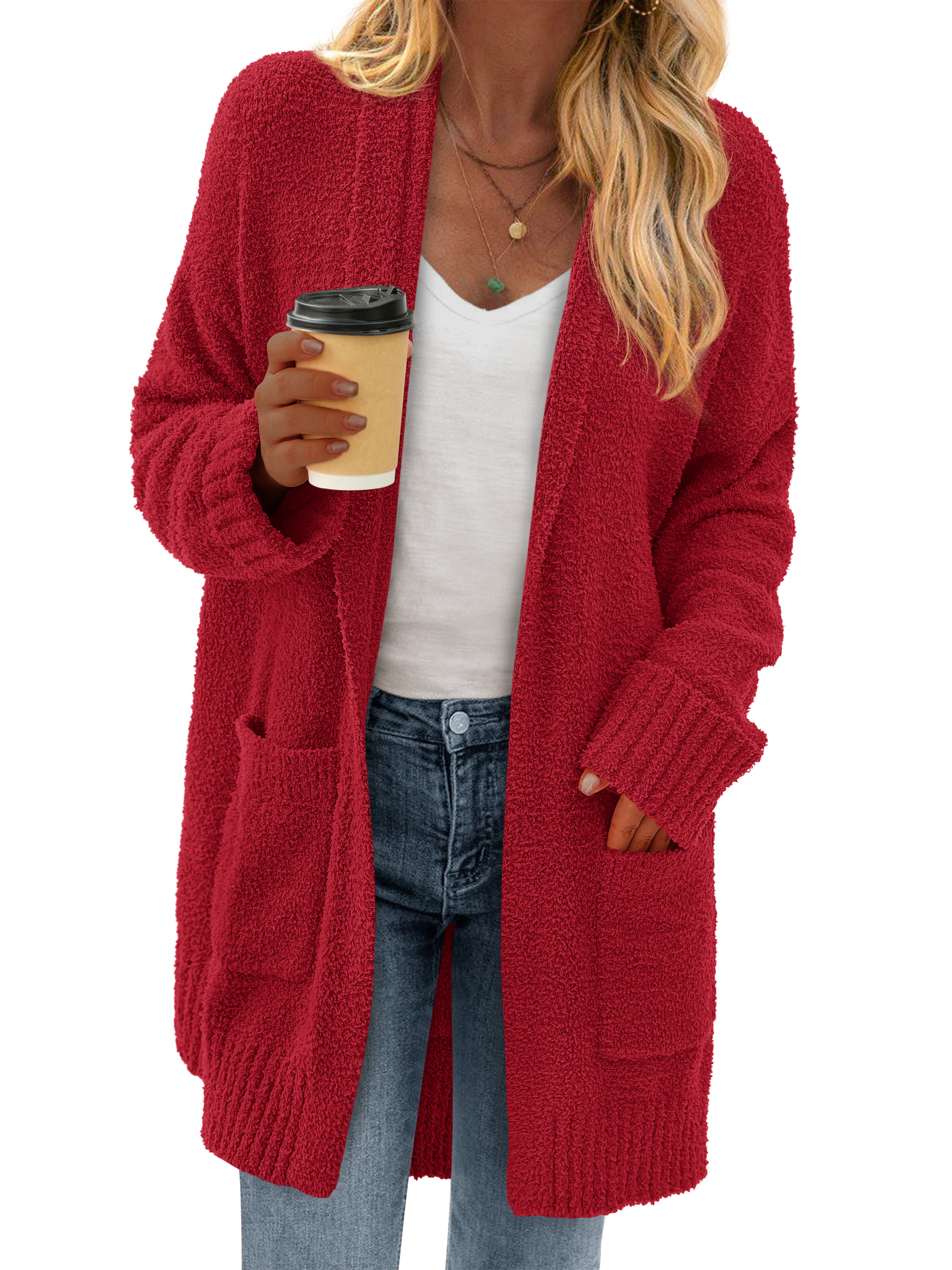 KIRUNDO Cardigan Sweaters for Women 2025 Fall Chunky Fuzzy Knit Open Front Loose Long Sleeve Sweater Coats Winter Clothing