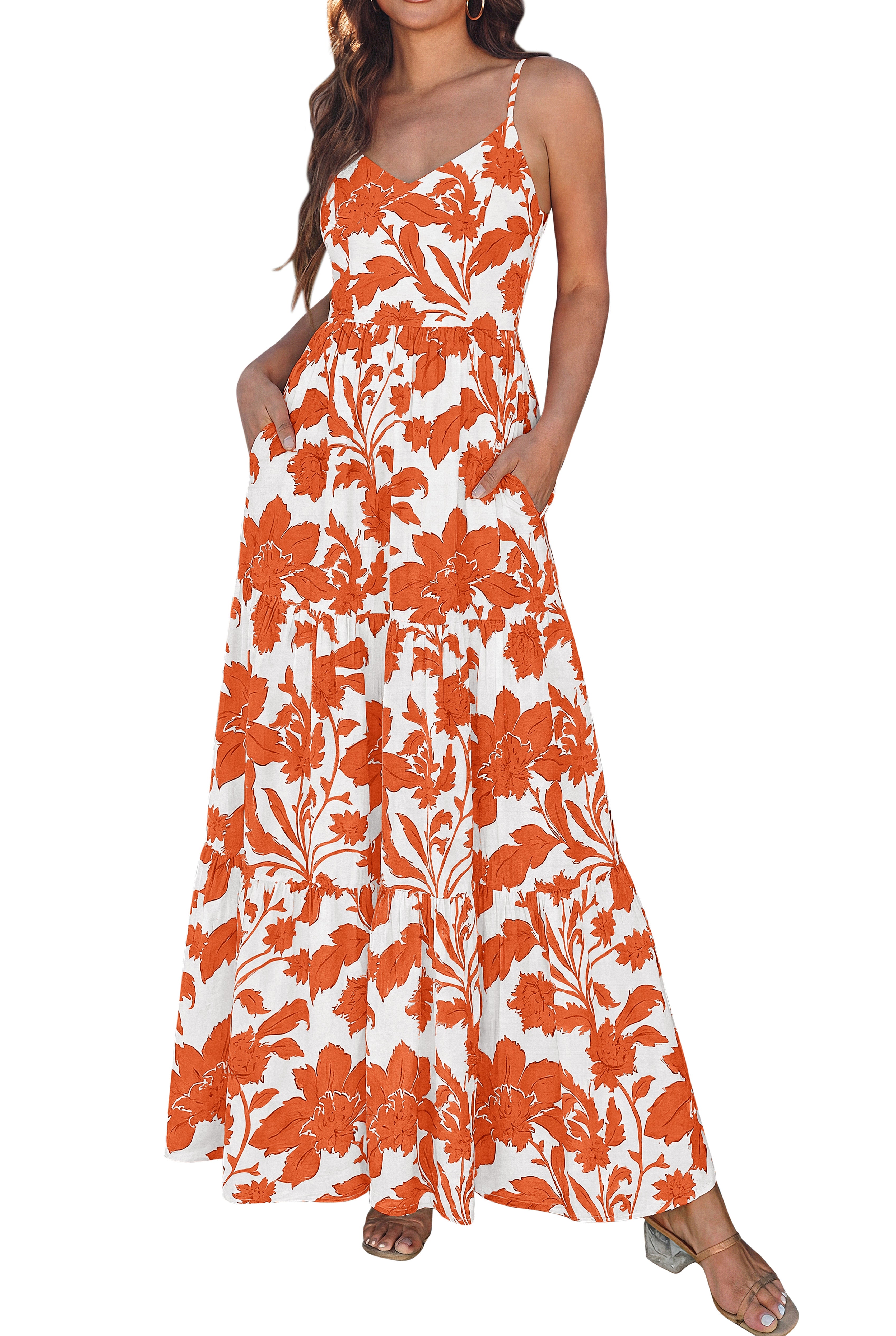 KIRUNDO Womens Summer Dresses Boho Floral Beach Maxi Sundress Wedding Guest Dress Vacation Outfits Flowy Cruise Resort Wear