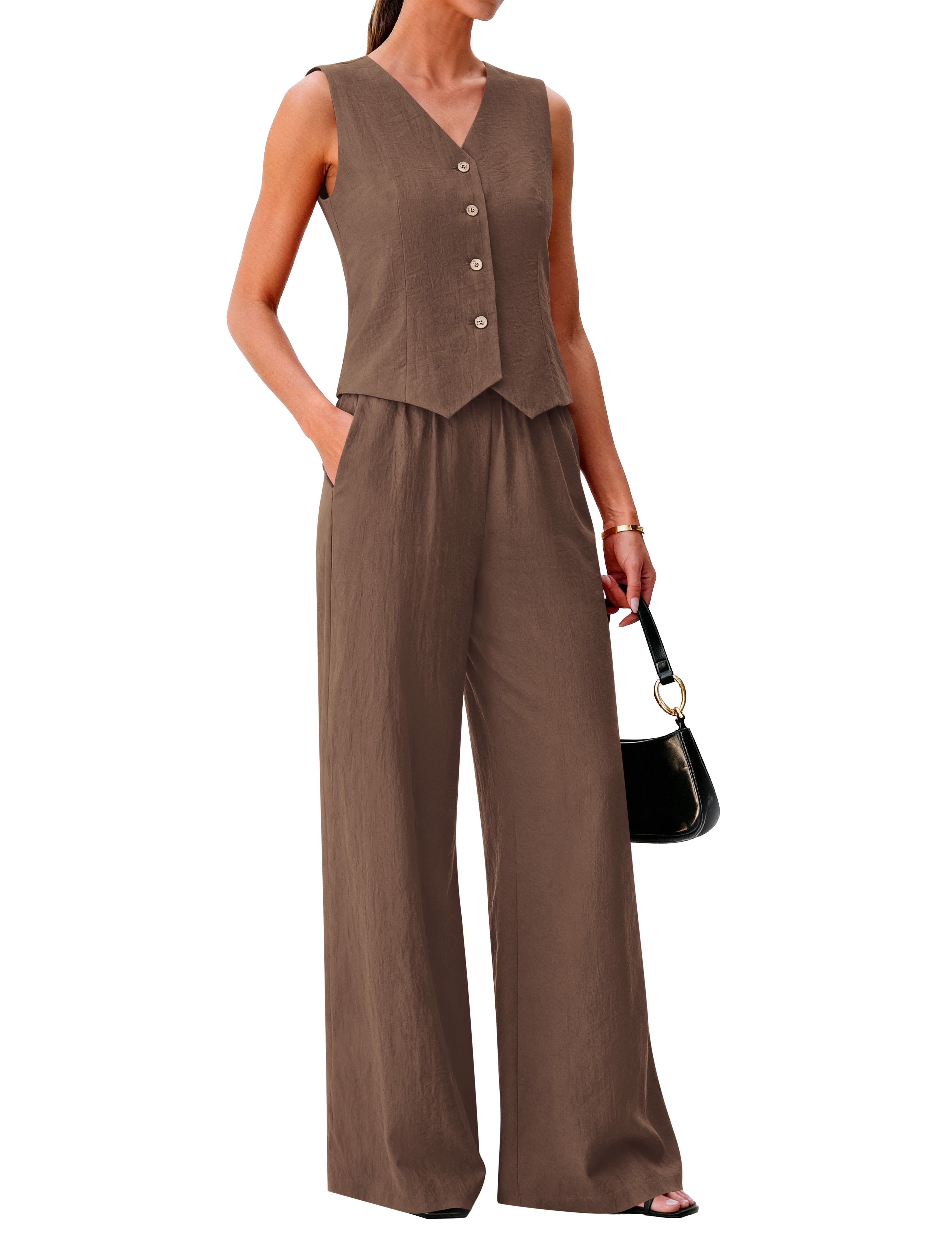 KIRUNDO Vest Tops Pant Suits for Women Dressy Business Casual 2 Piece Sets Summer Crop Blazer Wide Leg Pants Work Outfits