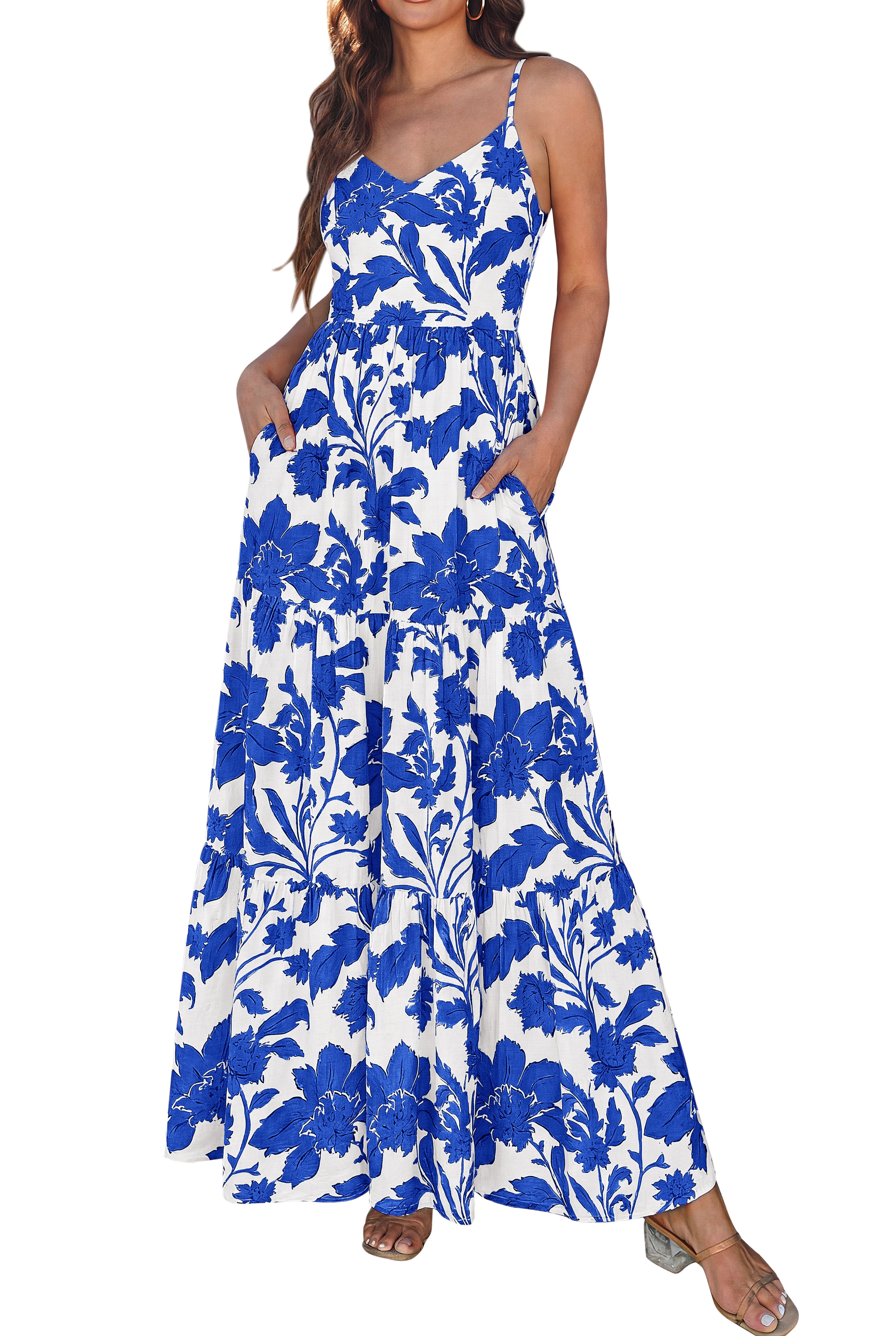 KIRUNDO Womens Summer Dresses Boho Floral Beach Maxi Sundress Wedding Guest Dress Vacation Outfits Flowy Cruise Resort Wear
