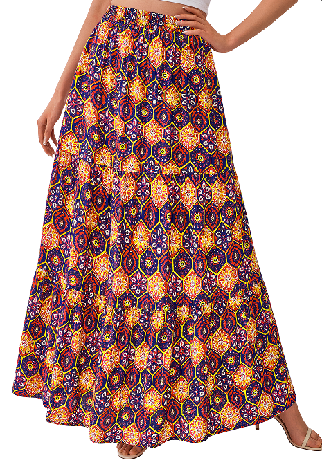 KIRUNDO Women 2026 Spring Summer High Waist Boho Floral Maxi Skirt Trendy Casual Flowy Swing Pleated A Line Beach Long Skirts