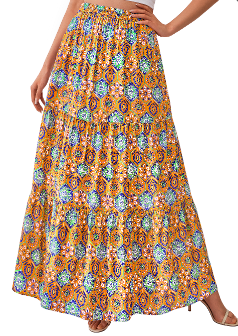 KIRUNDO Women 2026 Spring Summer High Waist Boho Floral Maxi Skirt Trendy Casual Flowy Swing Pleated A Line Beach Long Skirts
