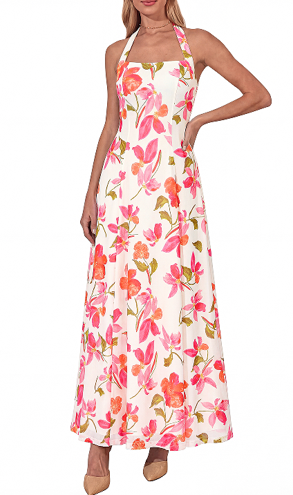 KIRUNDO Women Halter Floral Maxi Dress 2026 Summer Wedding Guest Cocktail Party Sleeveless A Line Beach Vacation Sundress